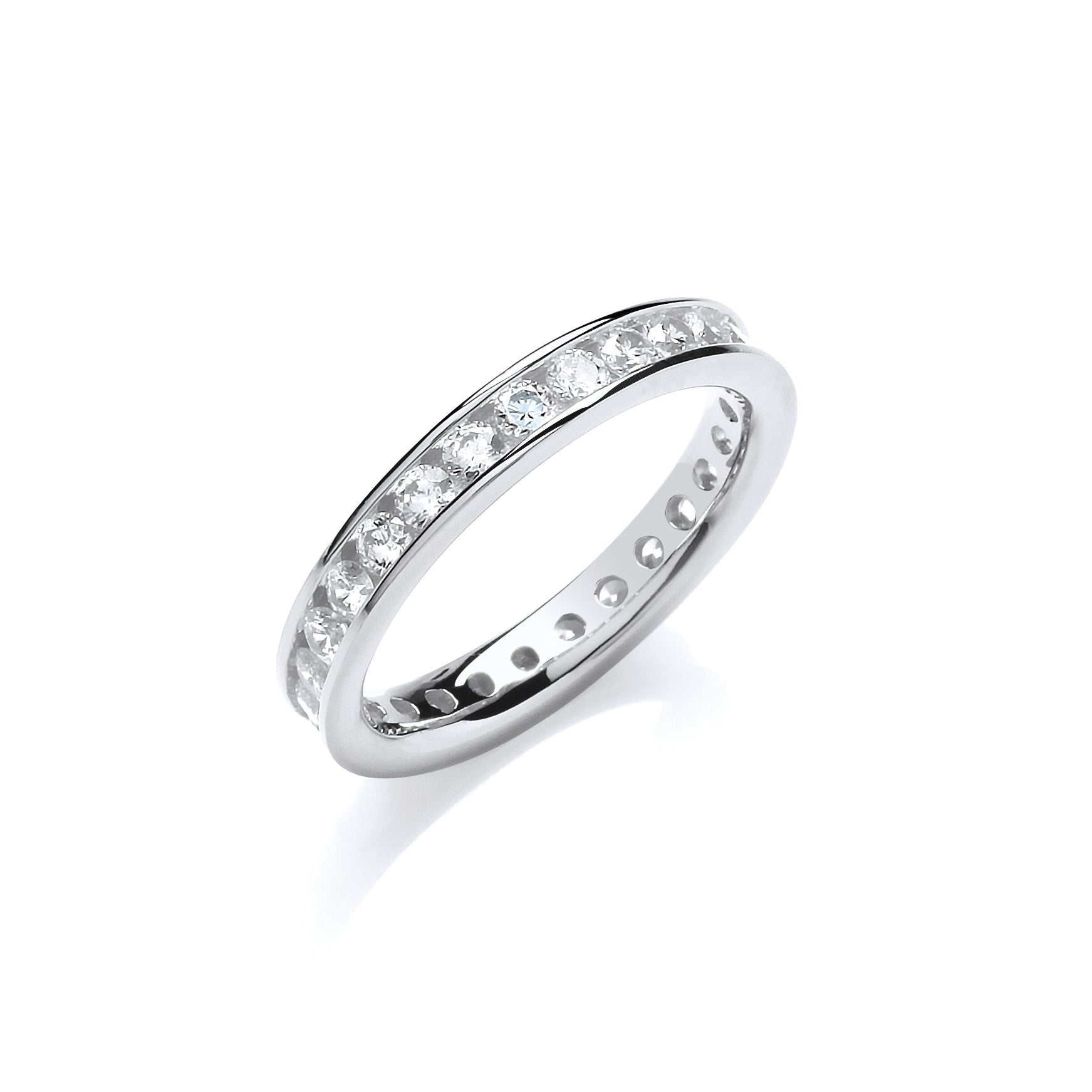 925 Sterling Silver 3mm Full Eternity Round Brilliant Cut Cz Ring J-Jaz