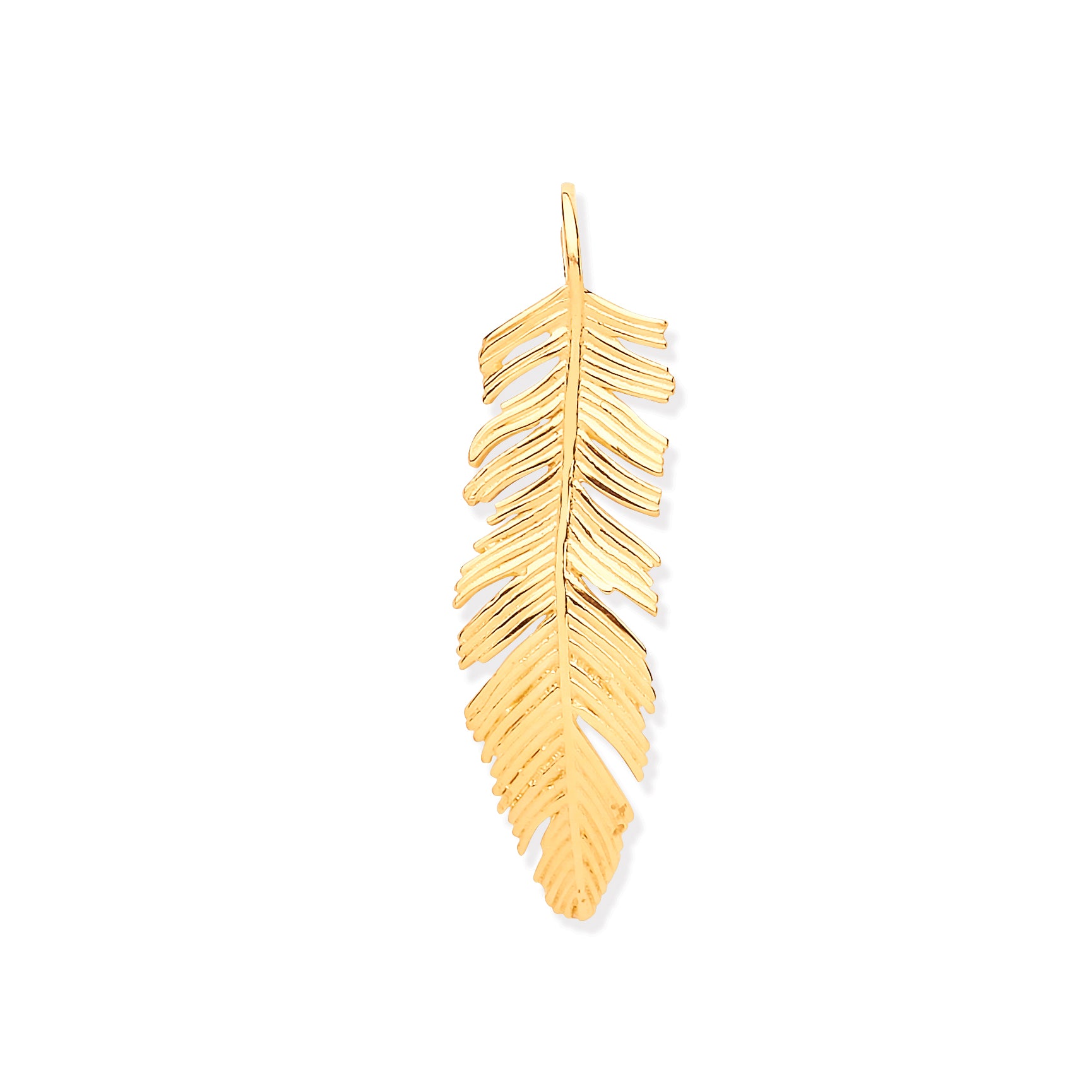 9ct Yellow Gold Feather Leaf Large Pendant