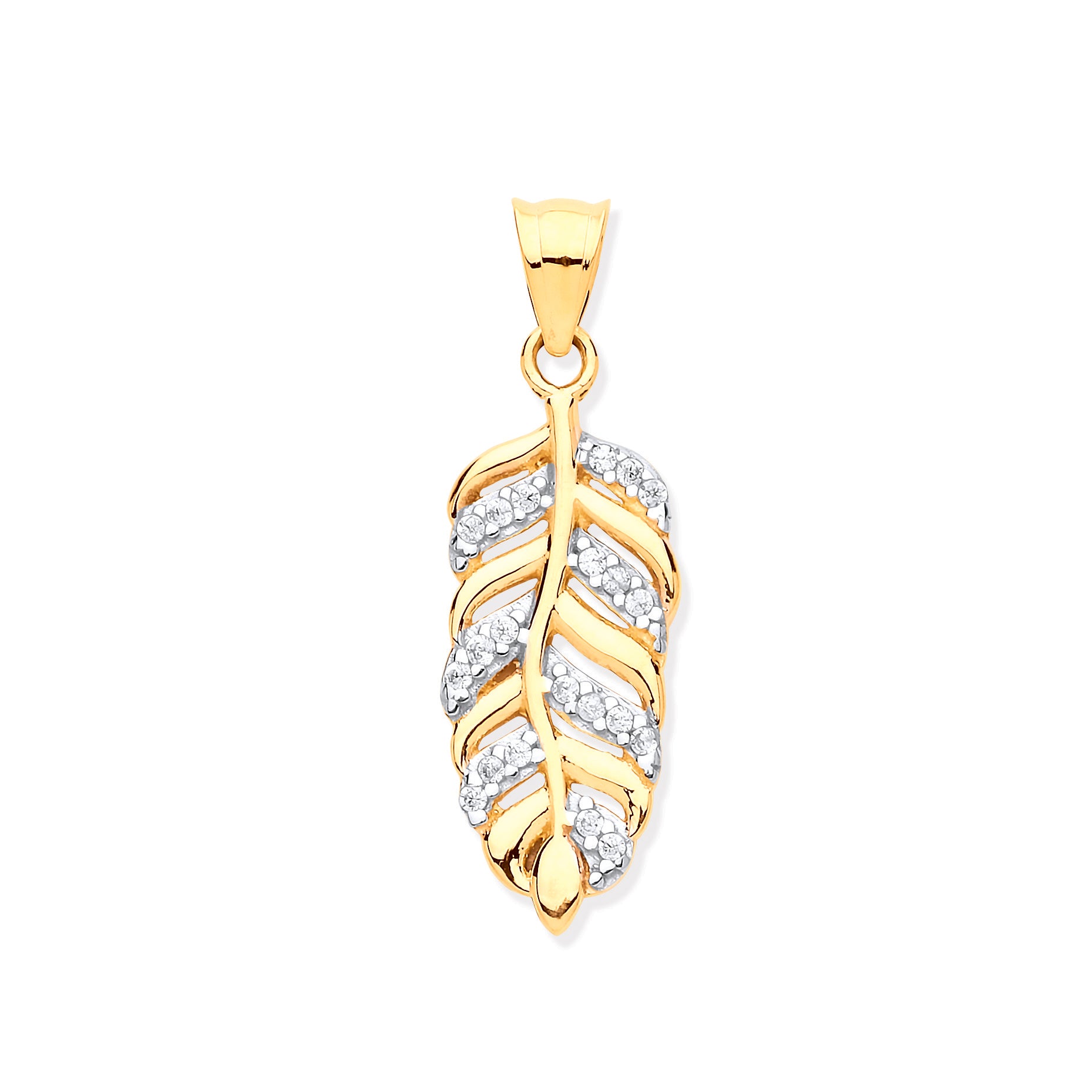 9ct Yellow Gold Cubic Zirconia Leaf Pendant