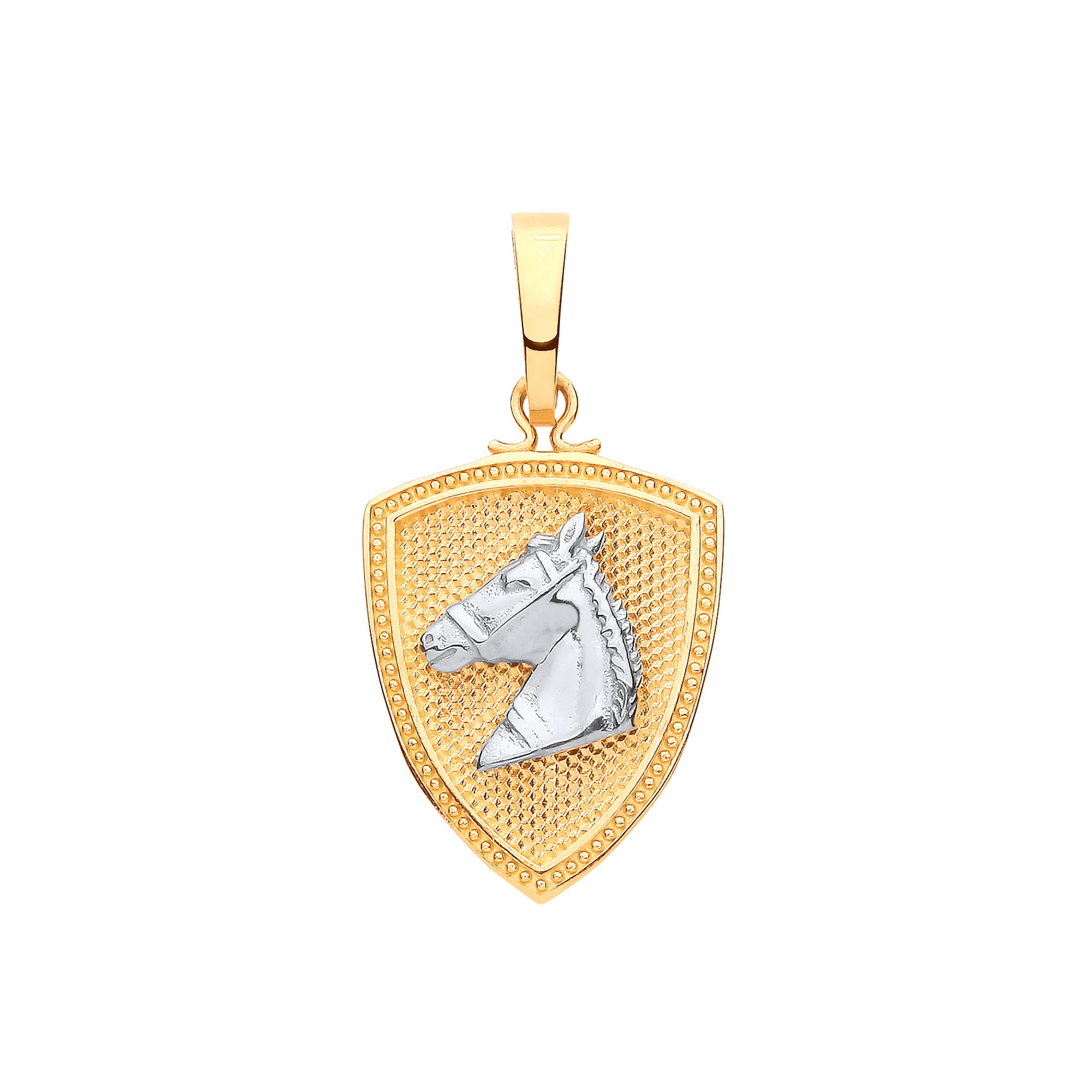 9ct Yellow & White Gold Horse Head & Shield Pendant