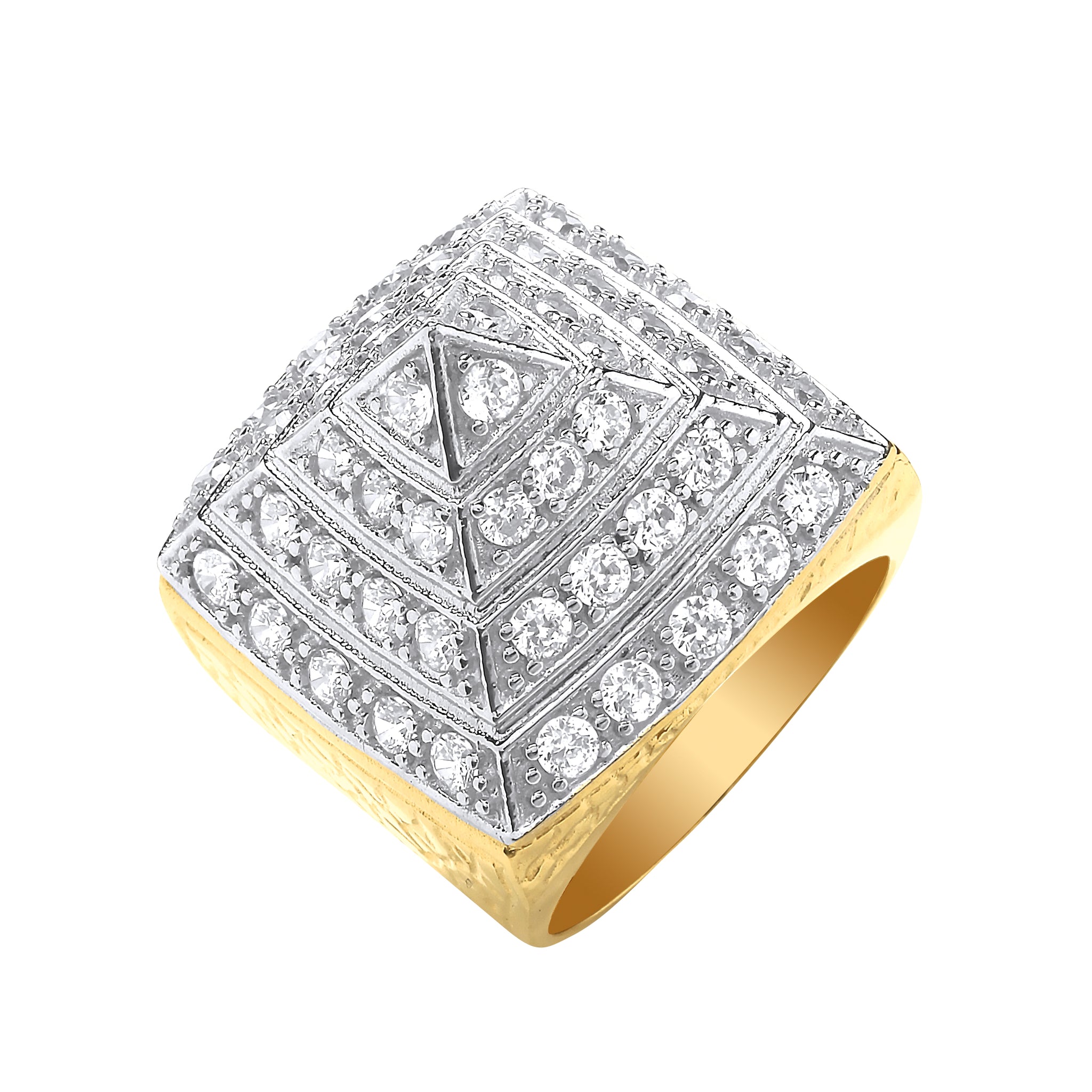 9ct Gold Mens/Teenager Cubic Zirconia Pyramid Ring