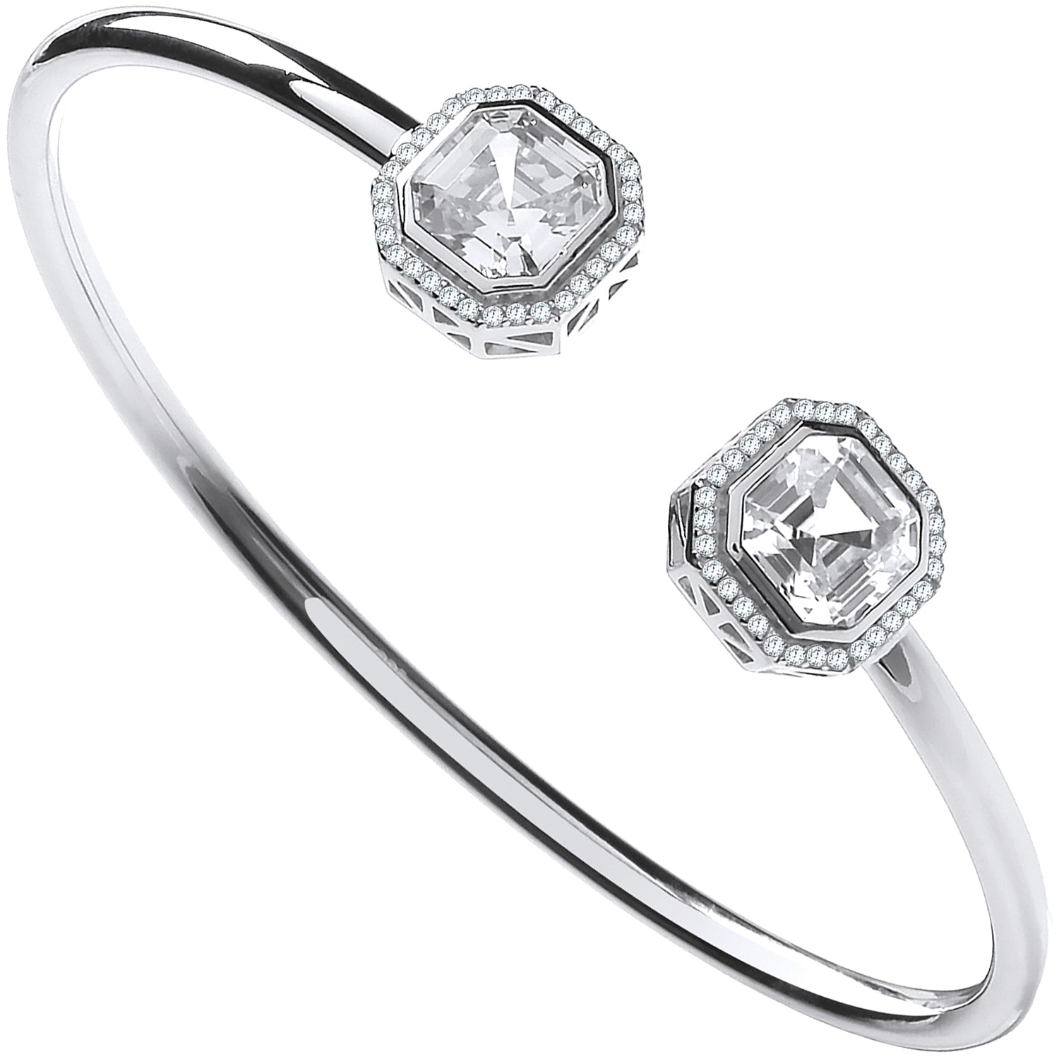 925 Sterling Silver Octagon CZ Torque Hollow Bangle
