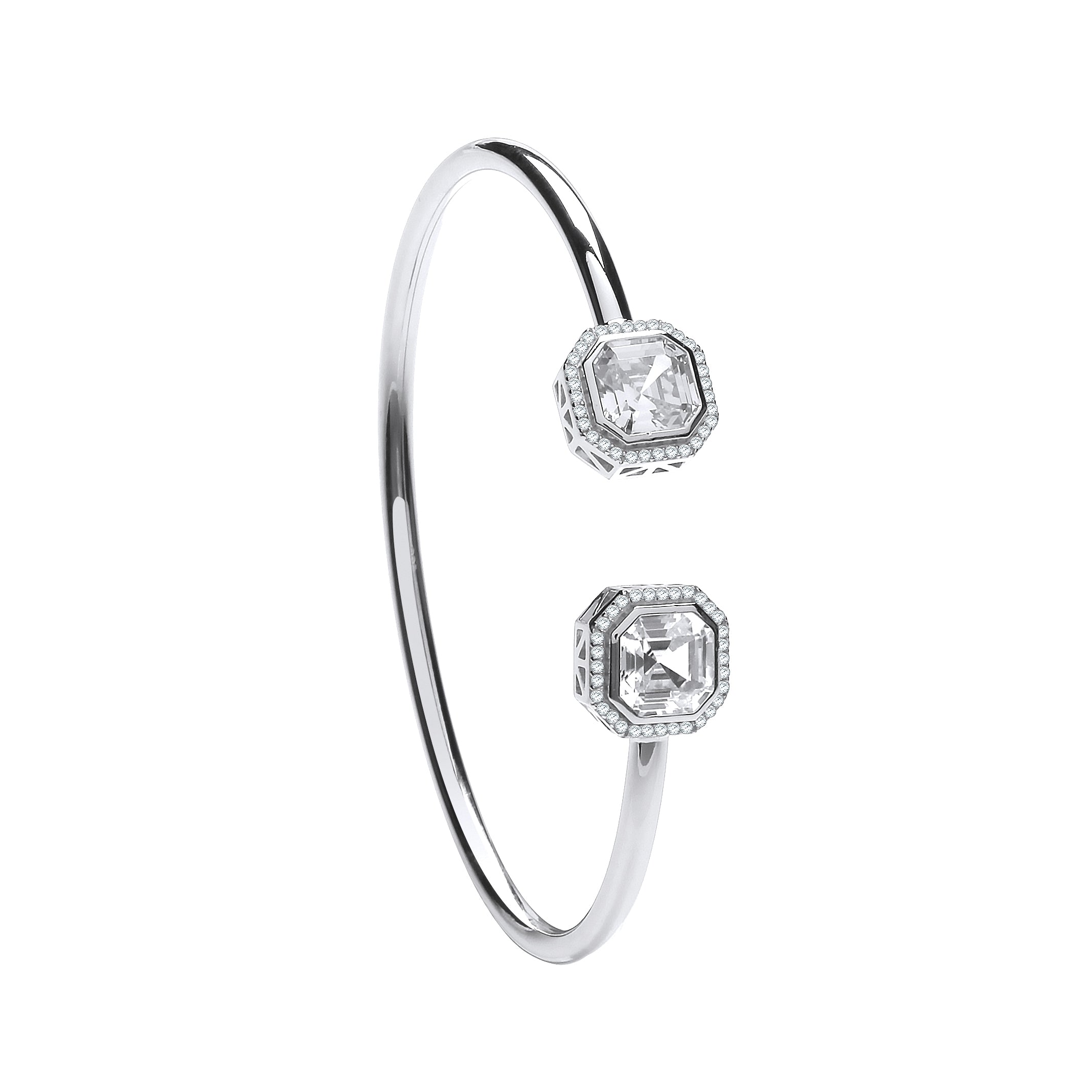 925 Sterling Silver Octagon CZ Torque Hollow Bangle