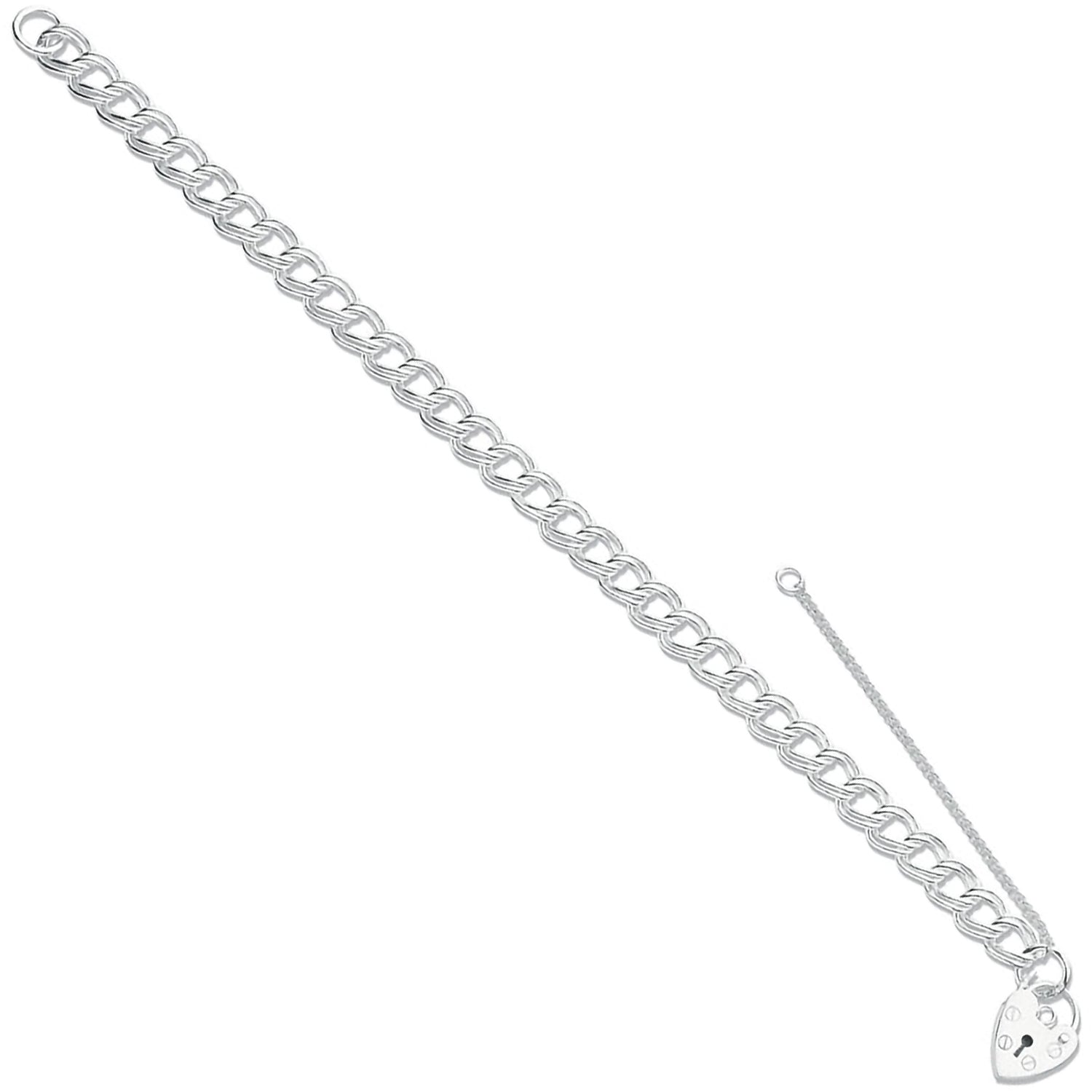 925 Sterling Silver Double Link Curb & Padlock Charm Bracelet