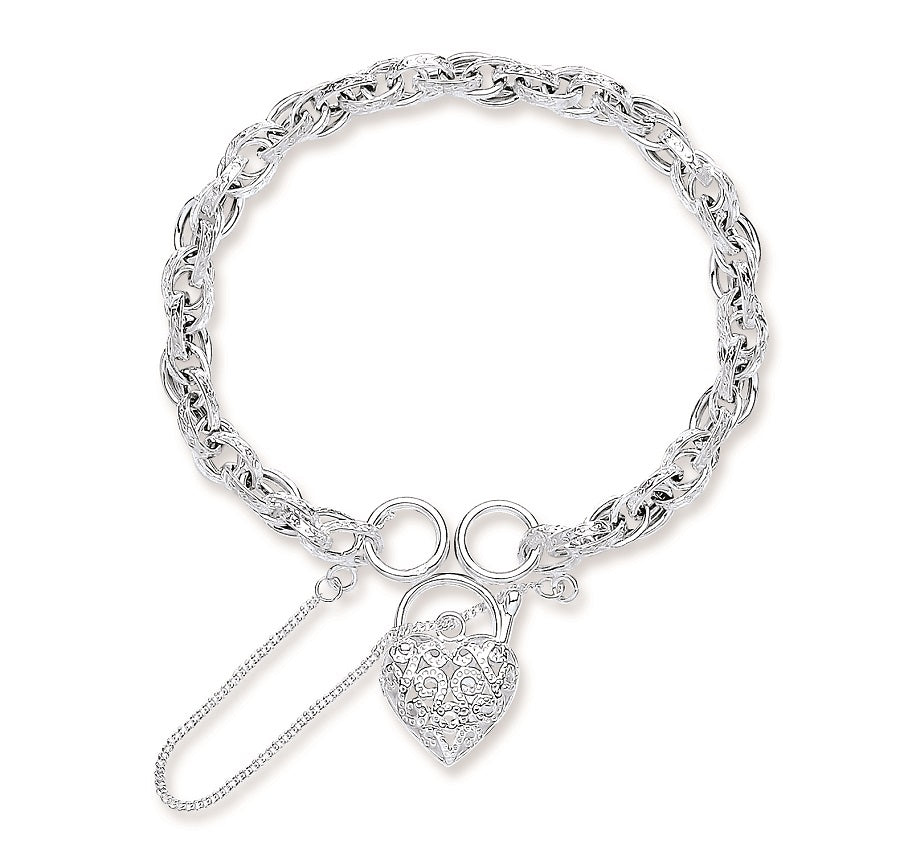 925 Sterling Silver Heart Padlock Bracelet