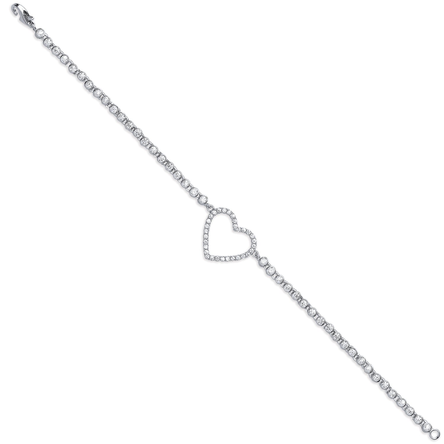 925 Sterling Silver Heart Cz Bracelet