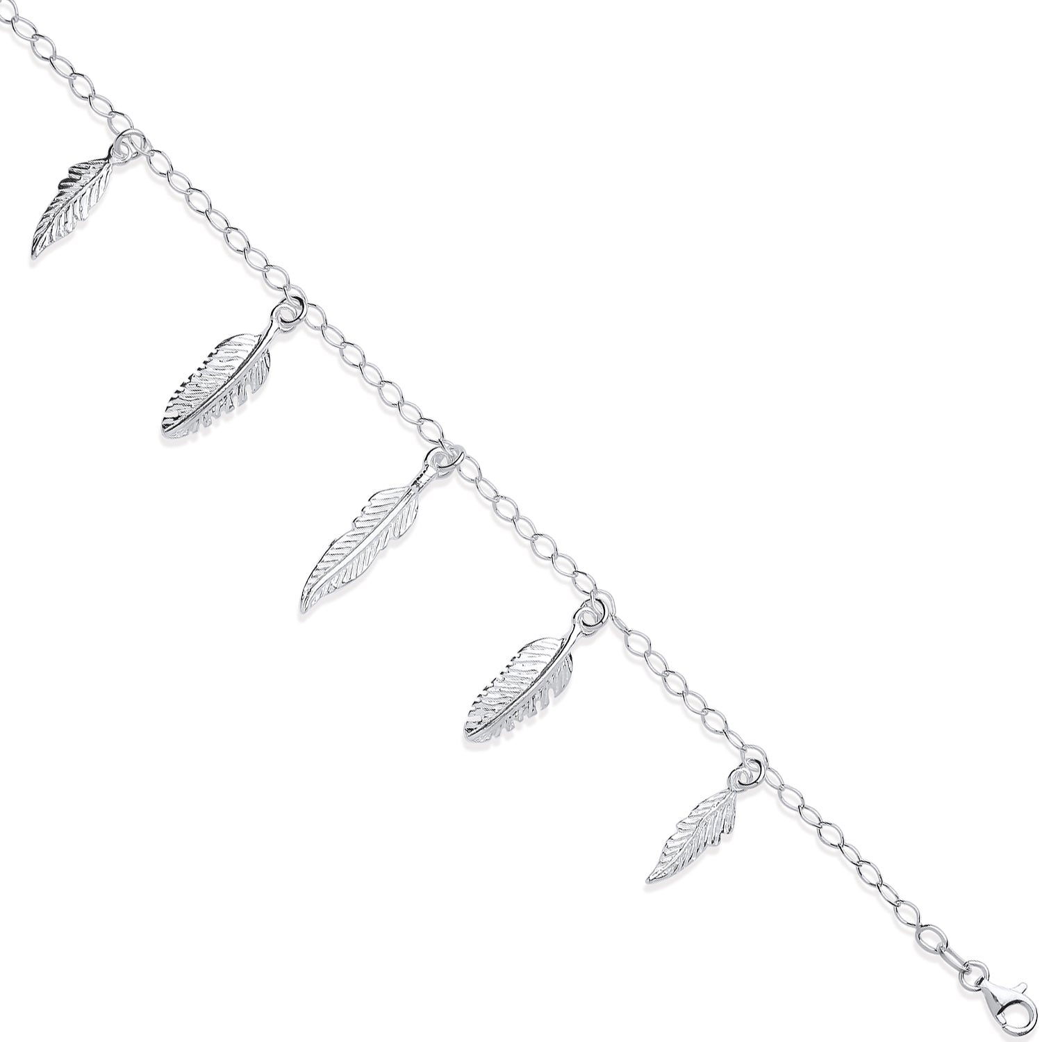 925 Sterling Silver 5 Feathers Ladies Charm Bracelet