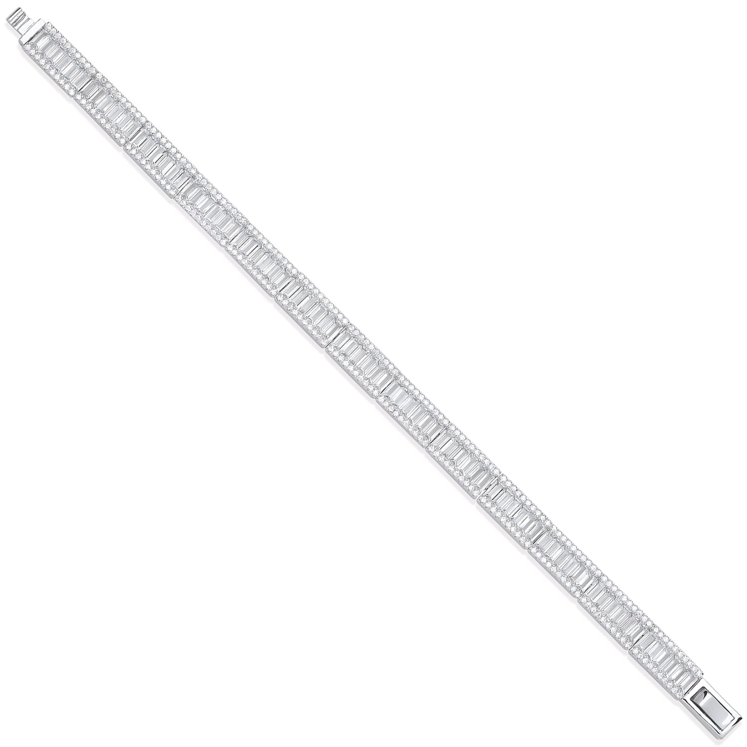925 Sterling Silver Baguette & Round CZs Ladies Bracelet