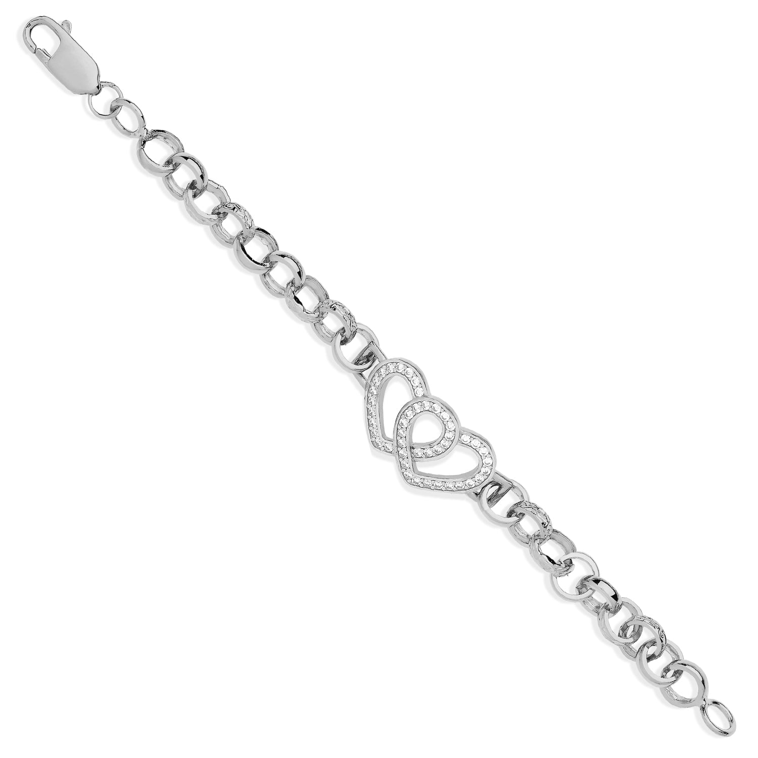 925 Sterling Silver Belcher Links Cz Hearts Childs 6