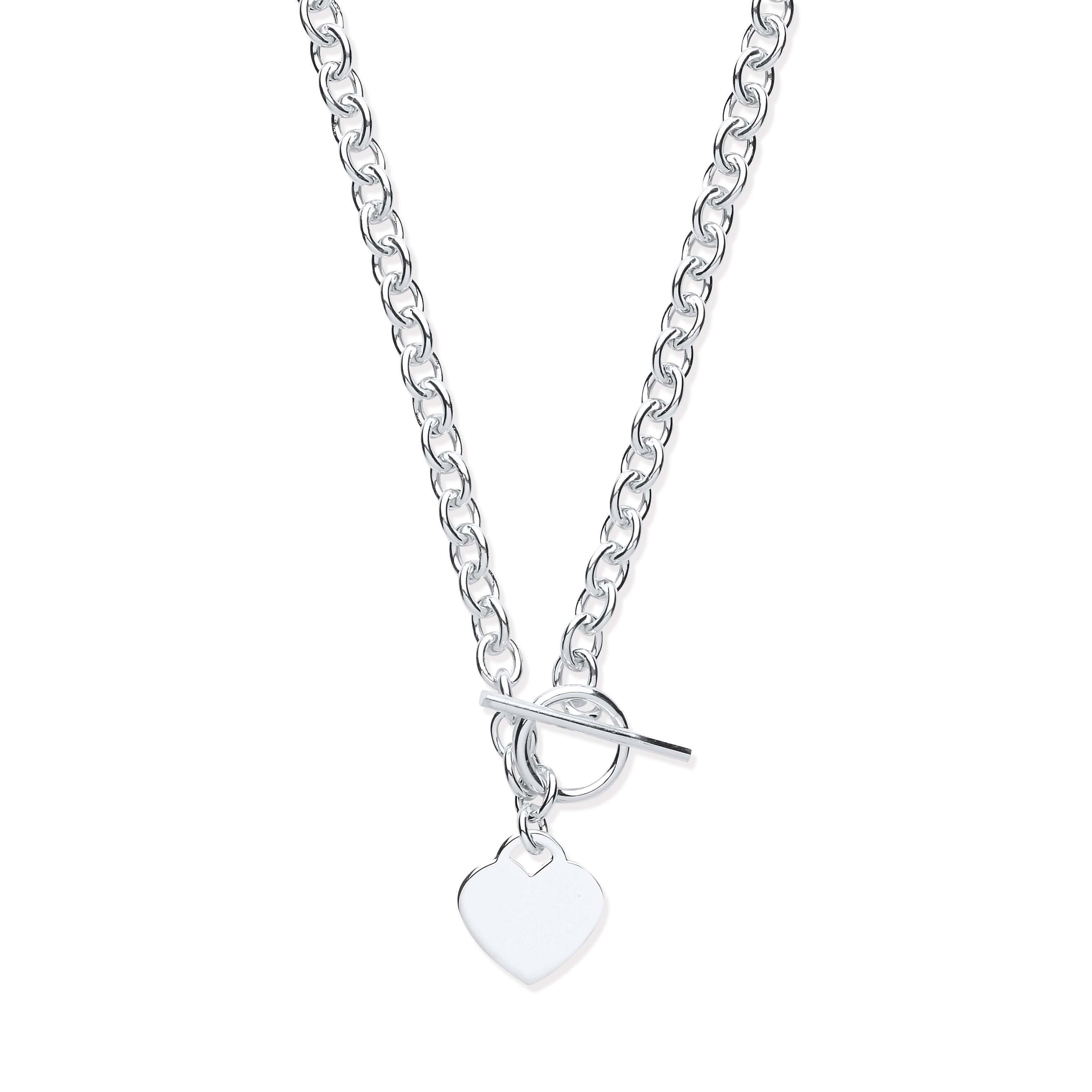 925 Sterling Silver Heart T-Bar Collarette 18" Necklace