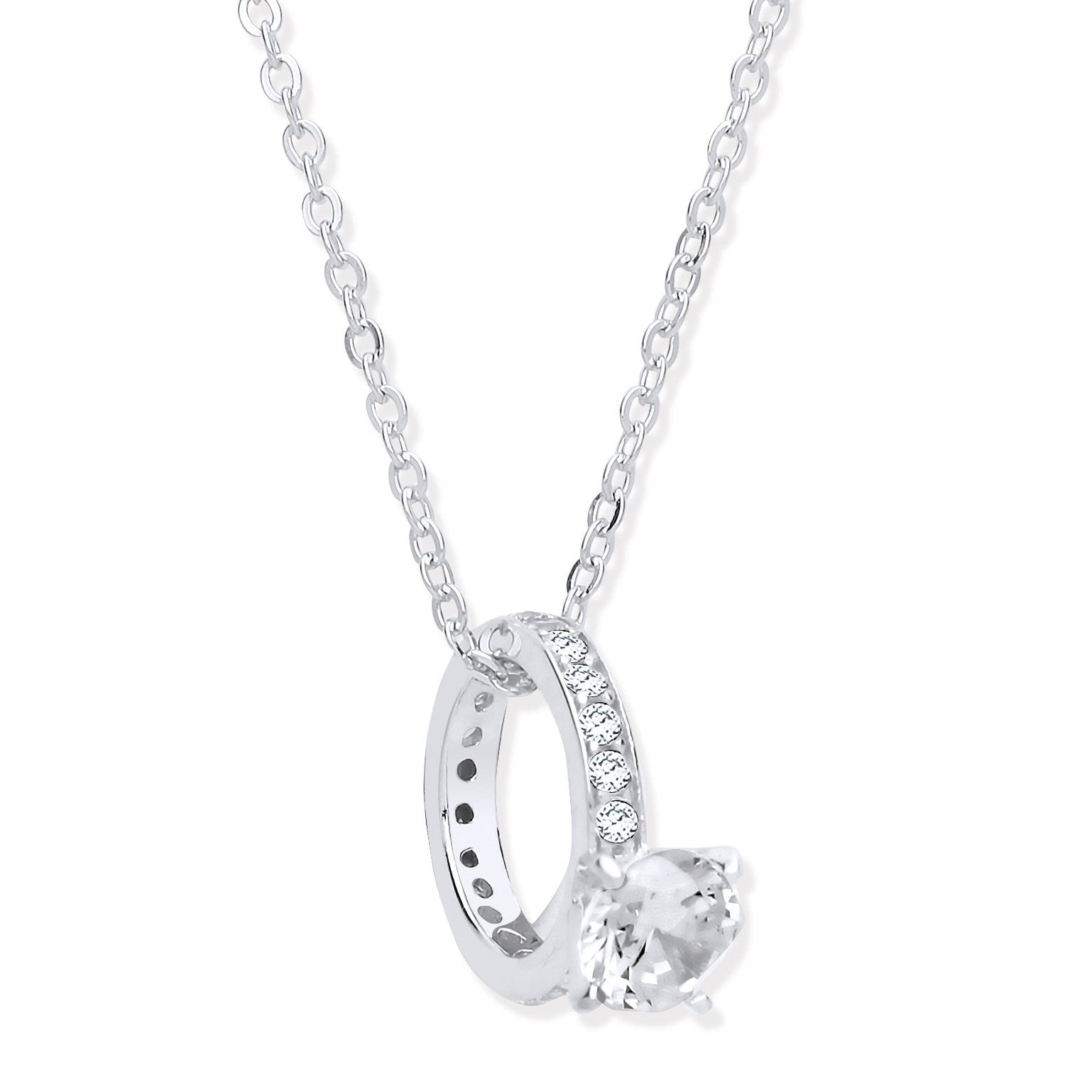 925 Sterling Silver Big Diamond Ring Cubic Zirconia Chain Necklace