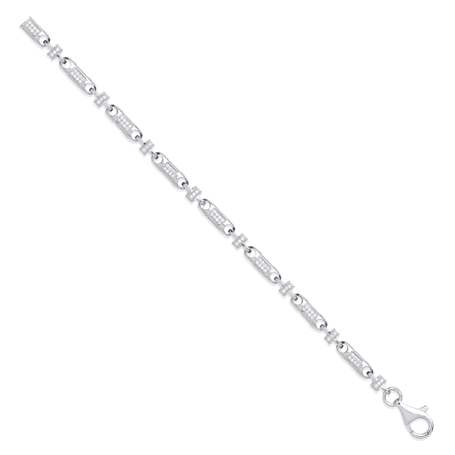 925 Sterling Silver 5.3mm Fancy Links Cubic Zirconia Chain/Bracelet