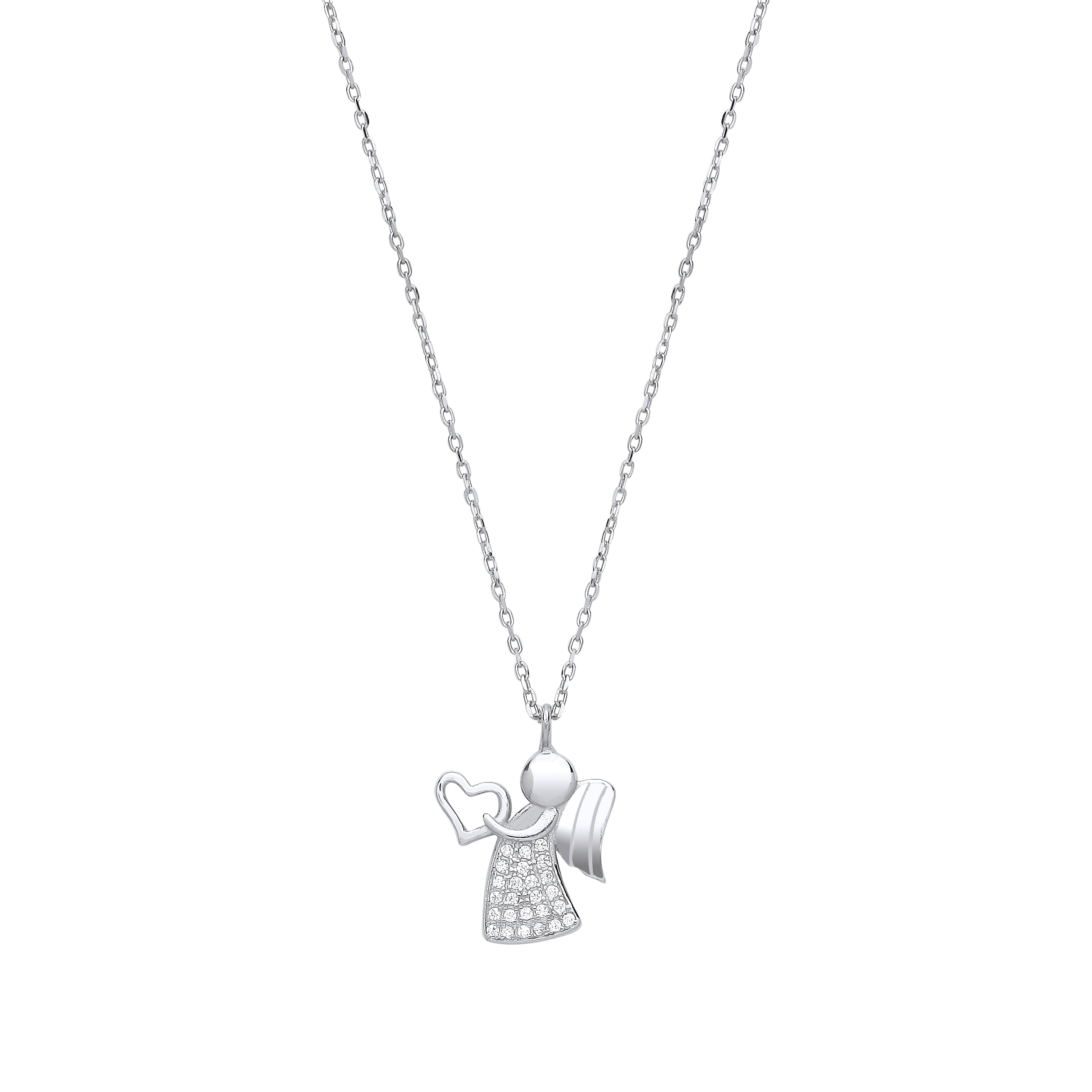 925 Sterling Silver Heart Angel Necklace