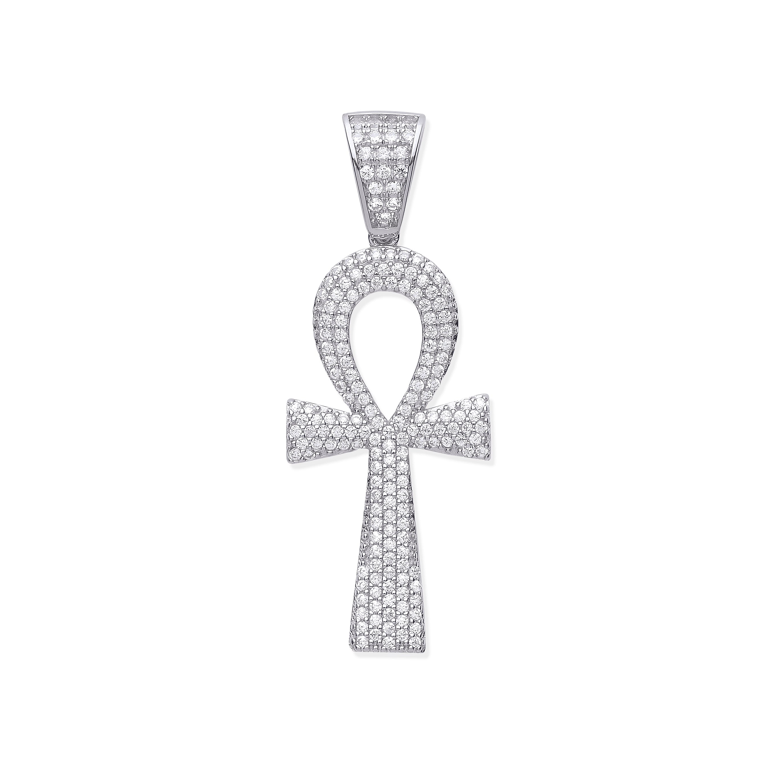 925 Sterling Silver CZ Ankh Cross - Key of Life Pendant with Chain