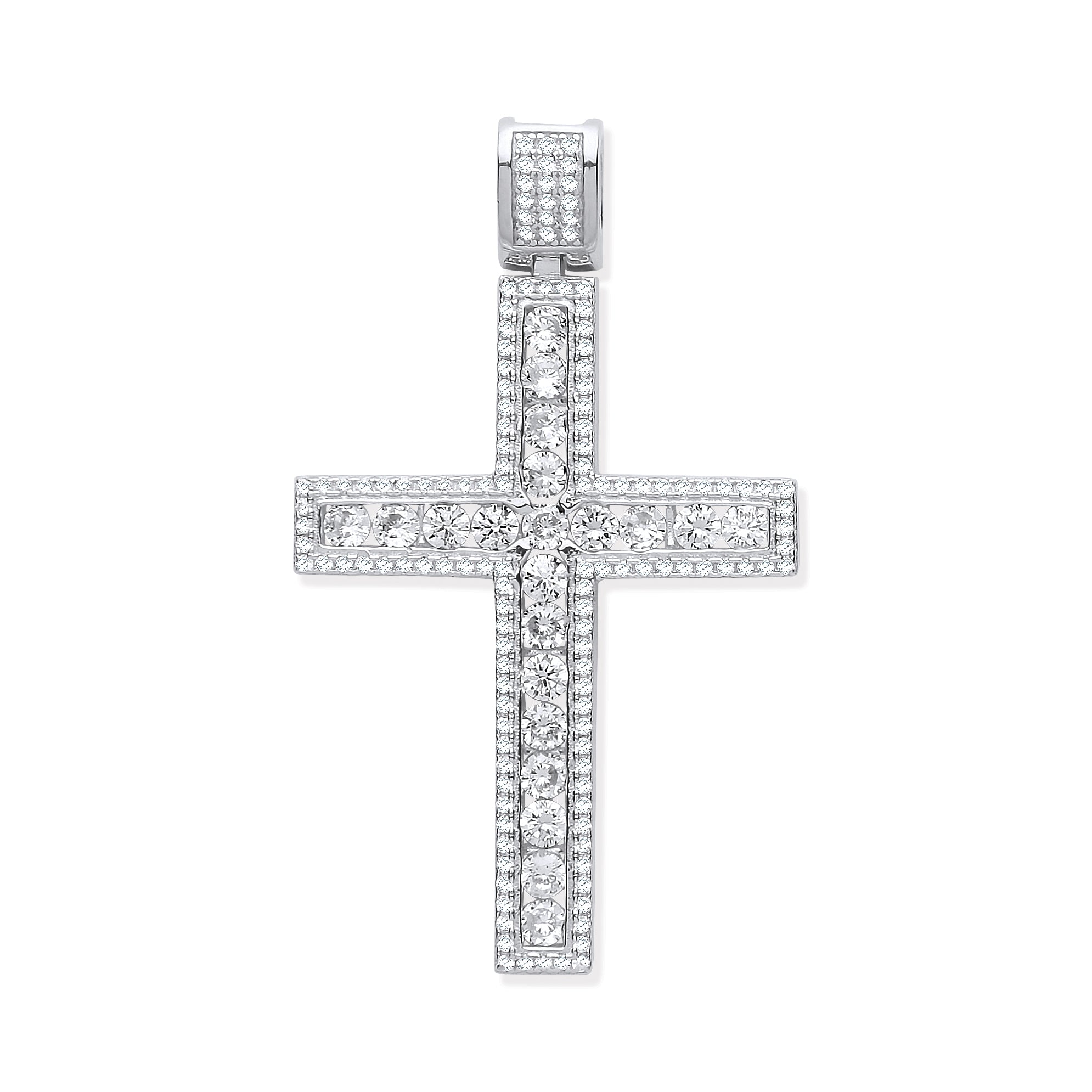 925 Sterling Silver CZ Fancy Cross With Chain