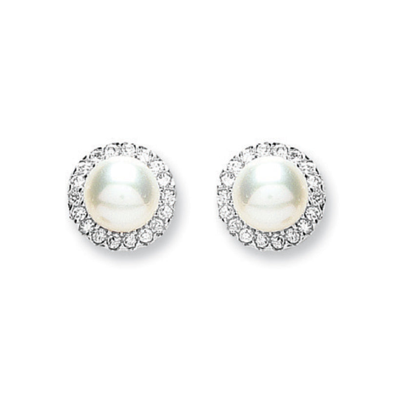 925 Sterling Silver Pearl & Cubic Zirconia Stud Earrings