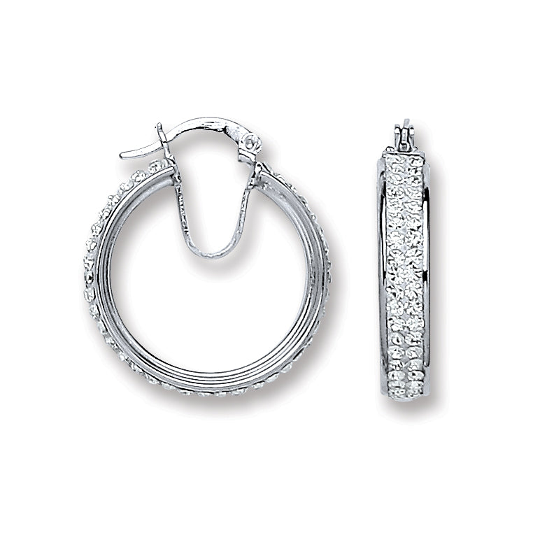 925 Sterling Silver 28mm Hoop Crystal Earrings