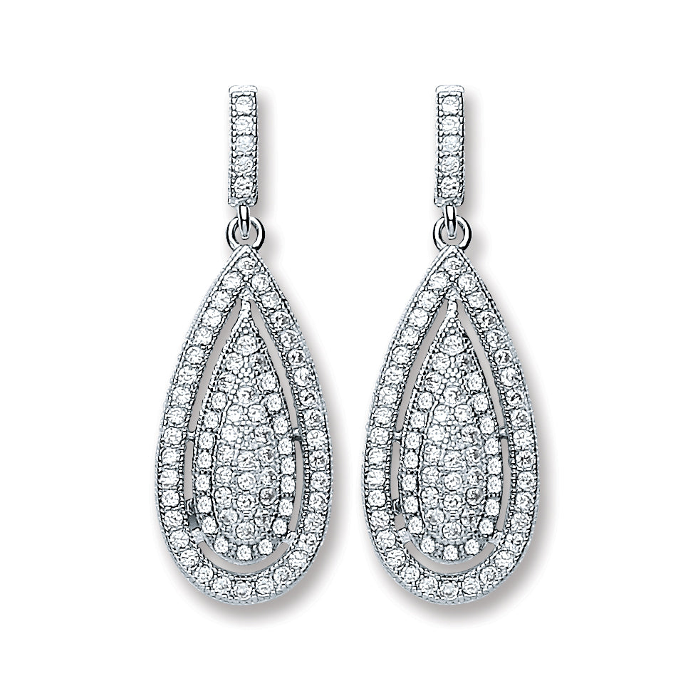 925 Sterling Silver Pear Shape Fancy Drop Earrings