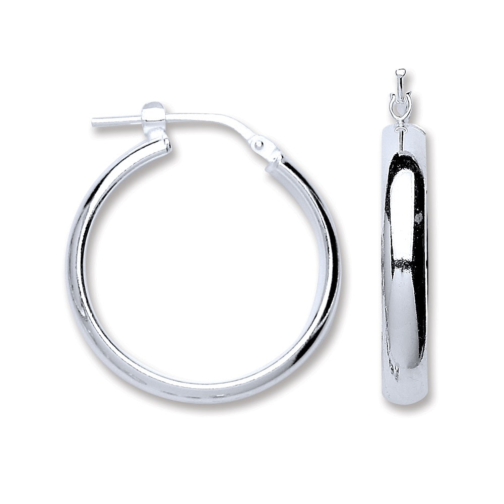 925 Sterling Silver 23mm D-Shape Hoop Earrings