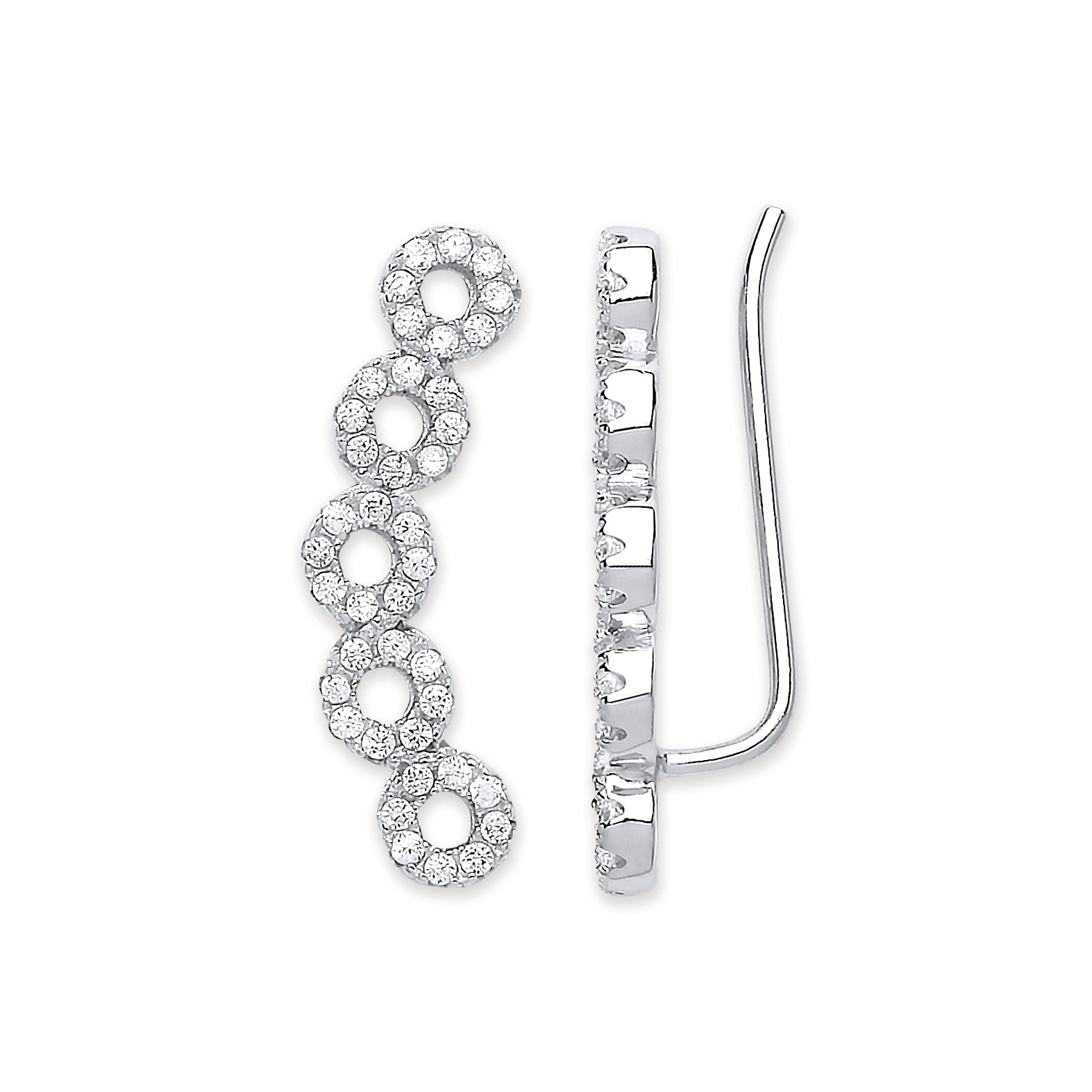 925 Sterling Silver Arc-shaped Ear Hook Cubic Zirconia Circles Ear Clip Earrings