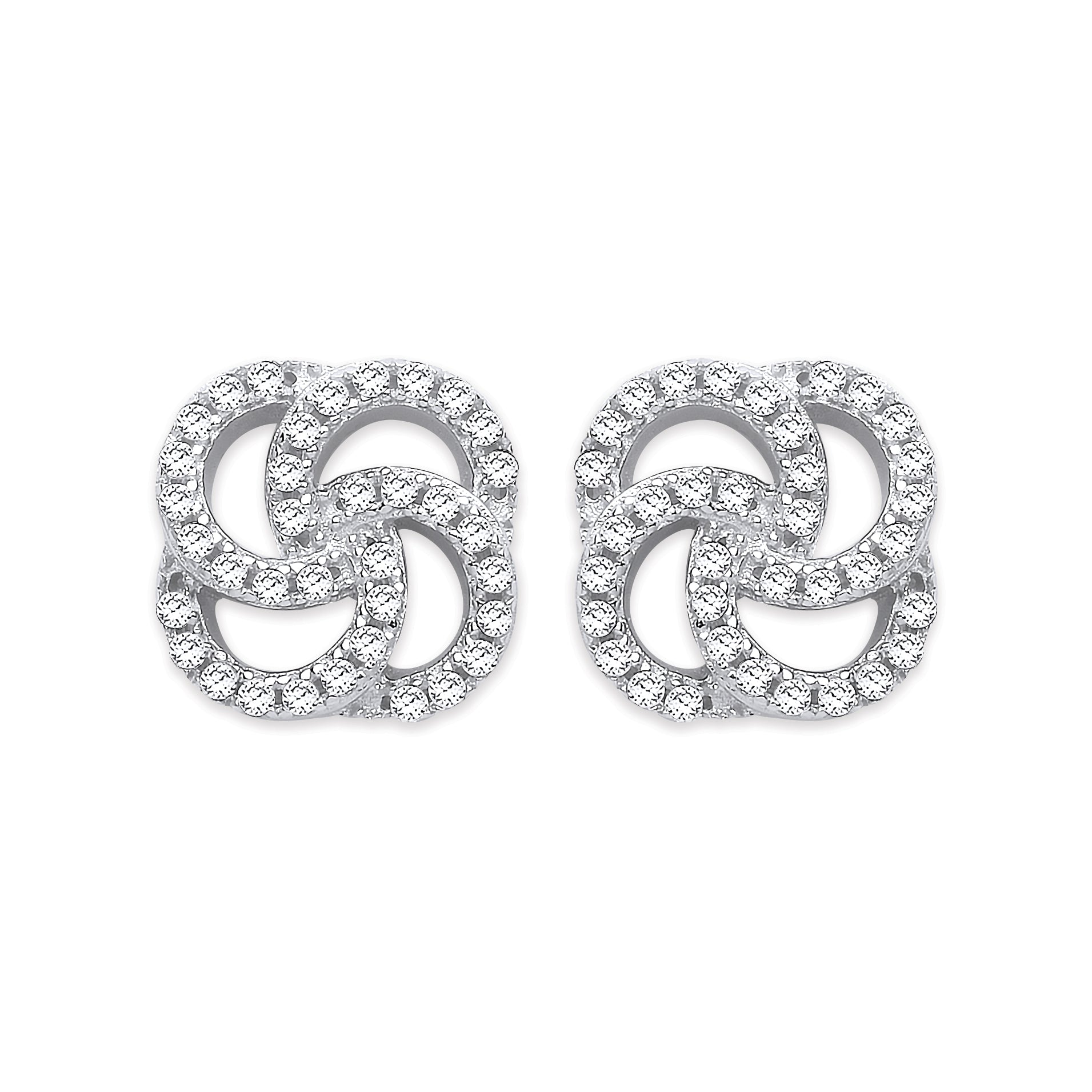925 Sterling Silver Cubic Zirconia Swirl Stud Earrings