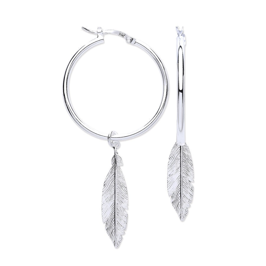 925 Sterling Silver Feather Hoop Earrings