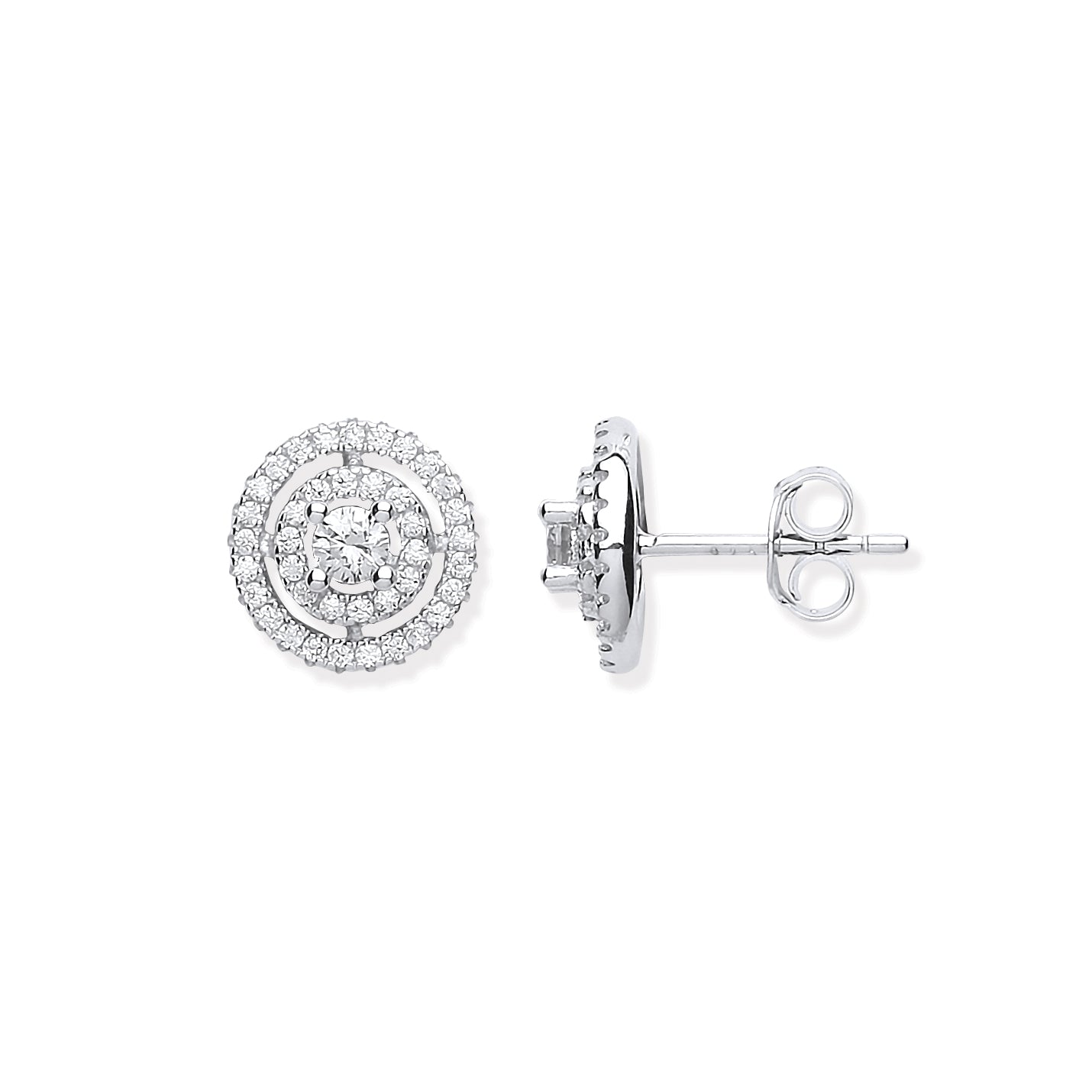 925 Sterling Silver Layered Cubic Zirconia Circle Stud Earrings