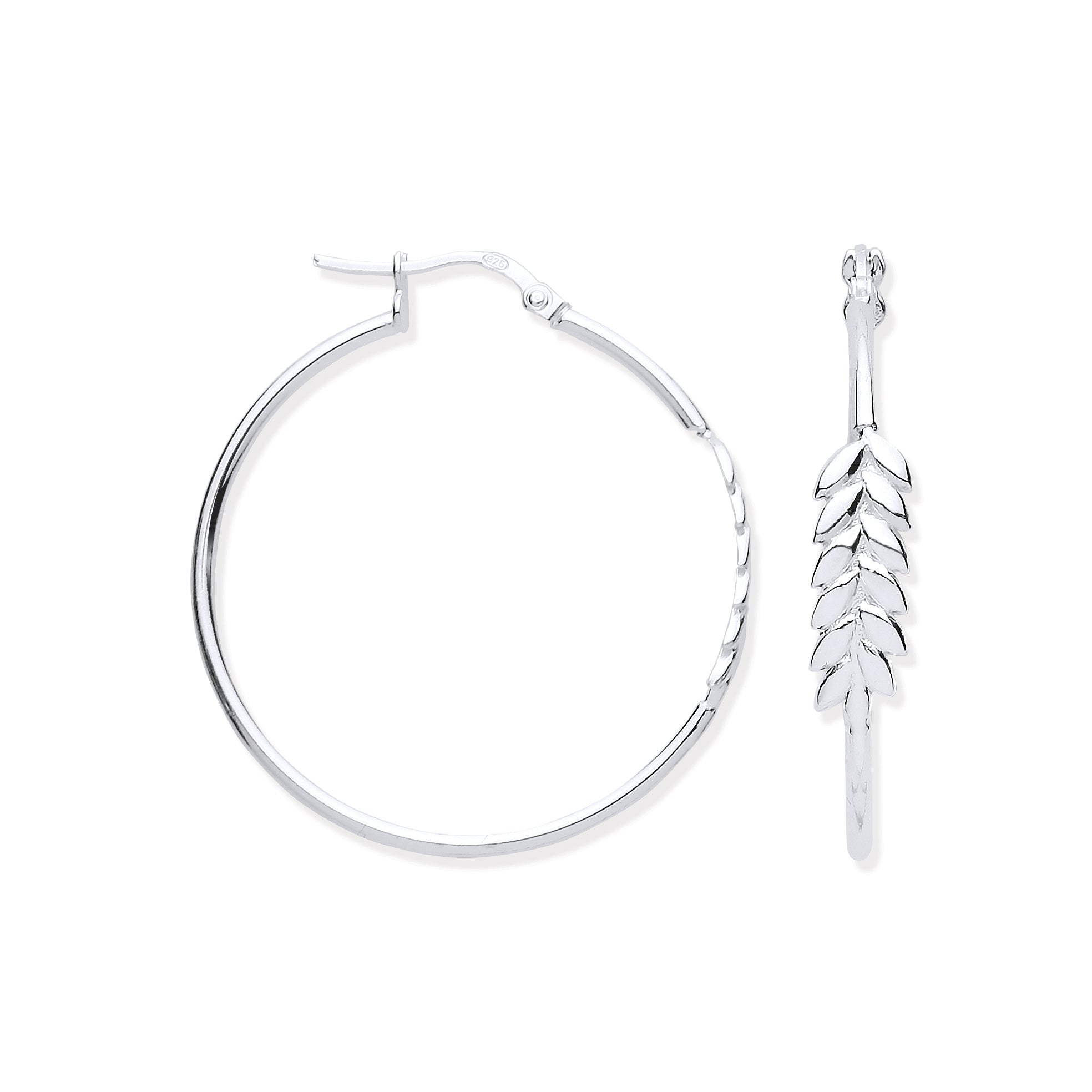 925 Sterling Silver Barley Leaf Hoop Earrings