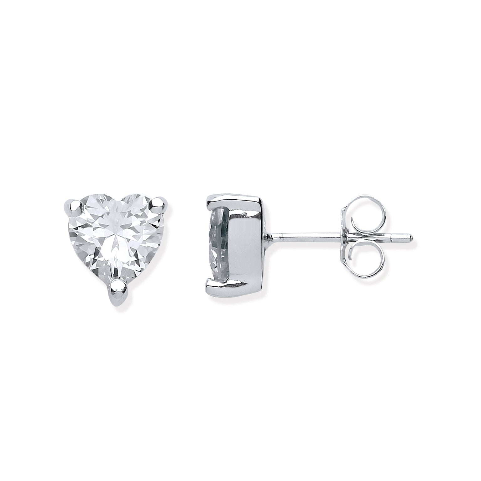 925 Sterling Silver Hear Cut Cubic Zirconia Stud Earrings