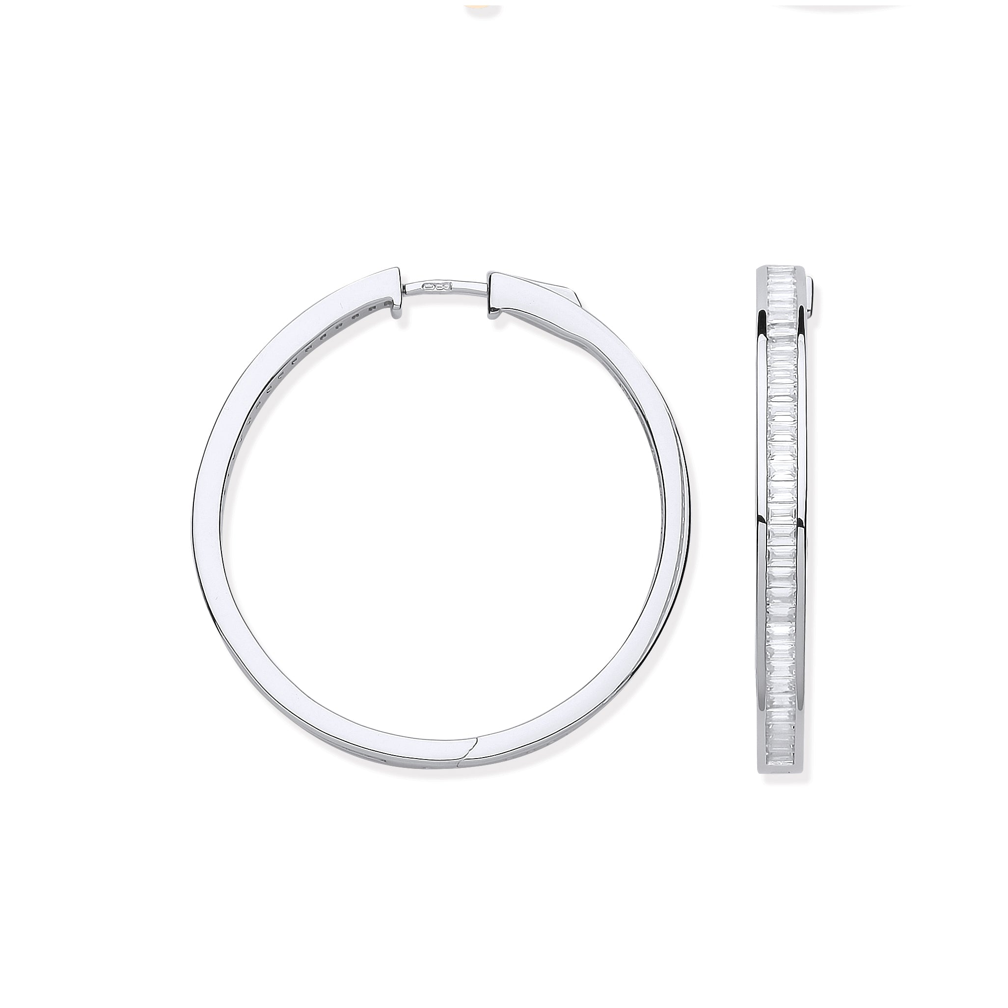 925 Sterling Silver Baguette Cut Hoop Earrings