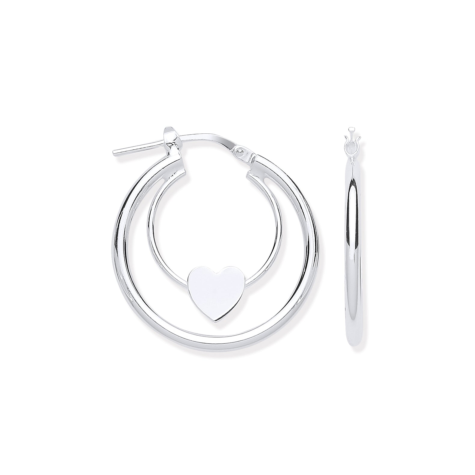 925 Sterling Silver Double Heart Hoop Earrings