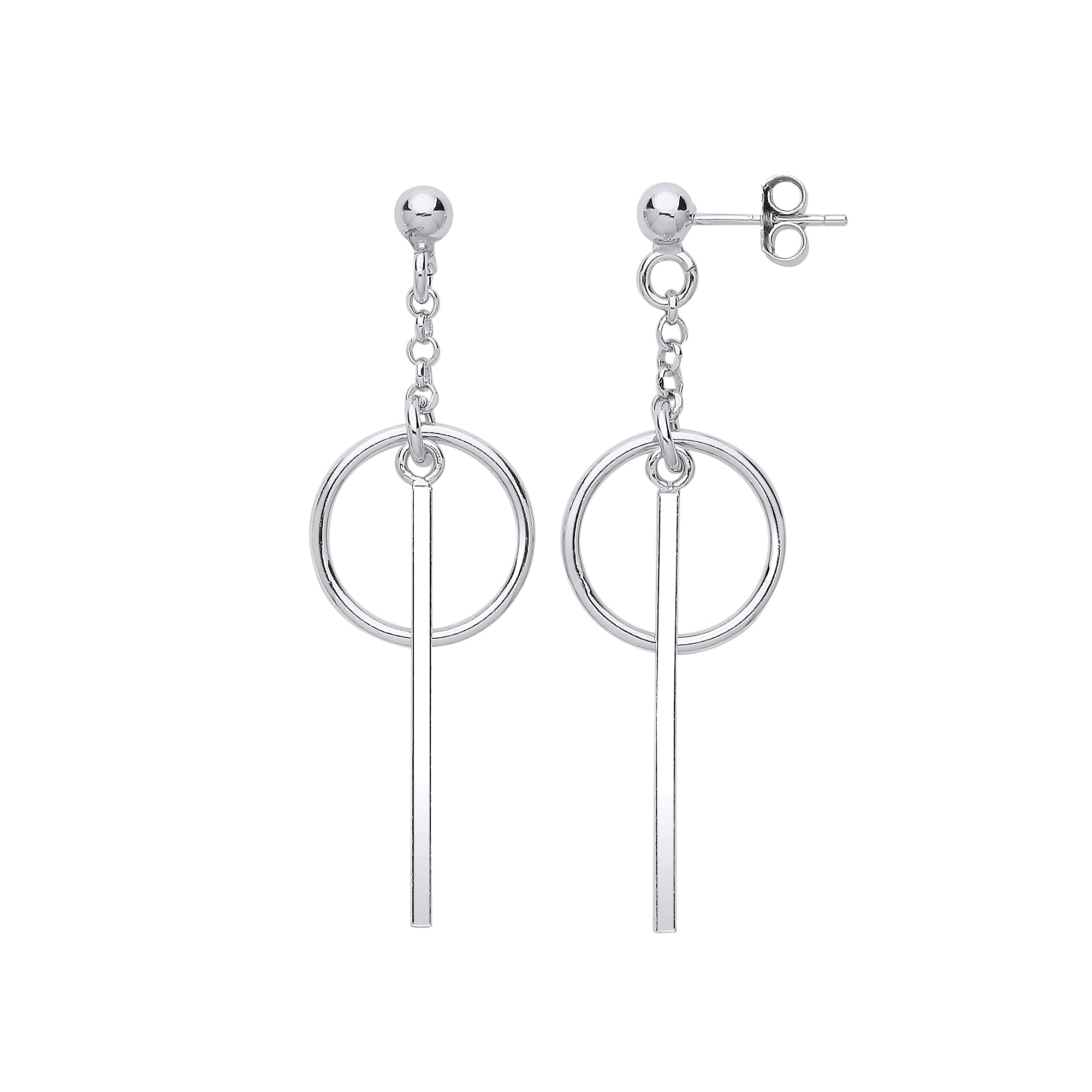 925 Sterling Silver Pin & Circle Drop Earrings