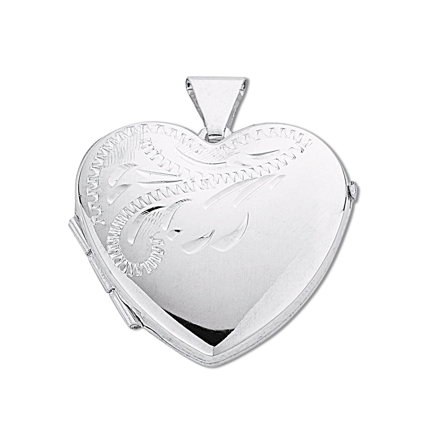 925 Sterling Silver Medium Engraved Heart Shaped Locket with Chain