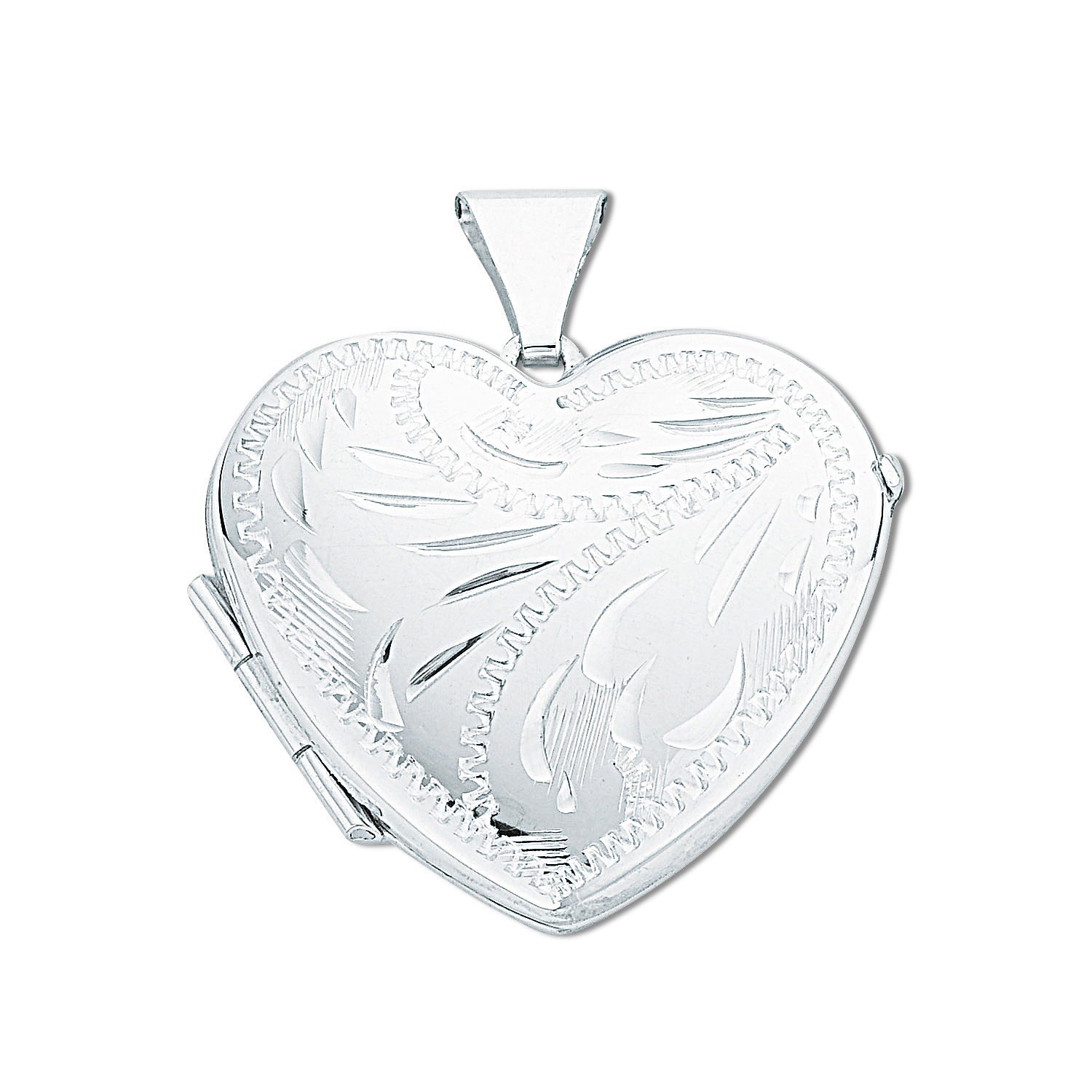 925 Sterling Silver Medium Engraved Heart Shaped Locket with Chain