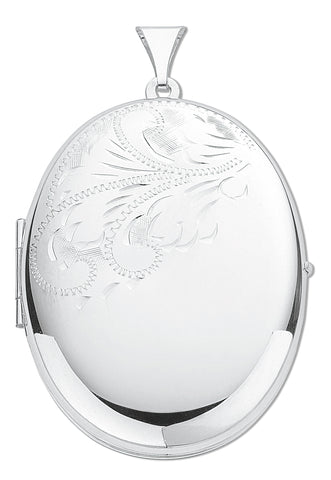925 Sterling Silver Large Engraved Oval Shaped Locket with 18" Chain