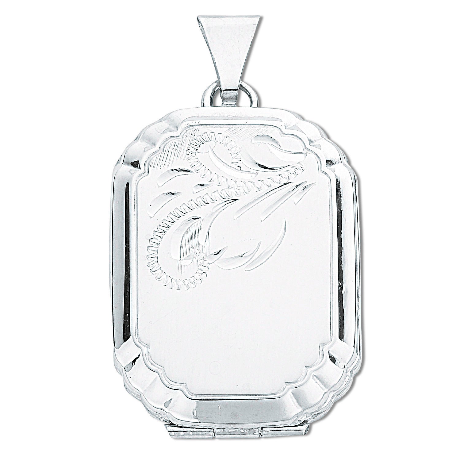 925 Sterling Silver Engraved Rectangular Shaped Locket with Chain