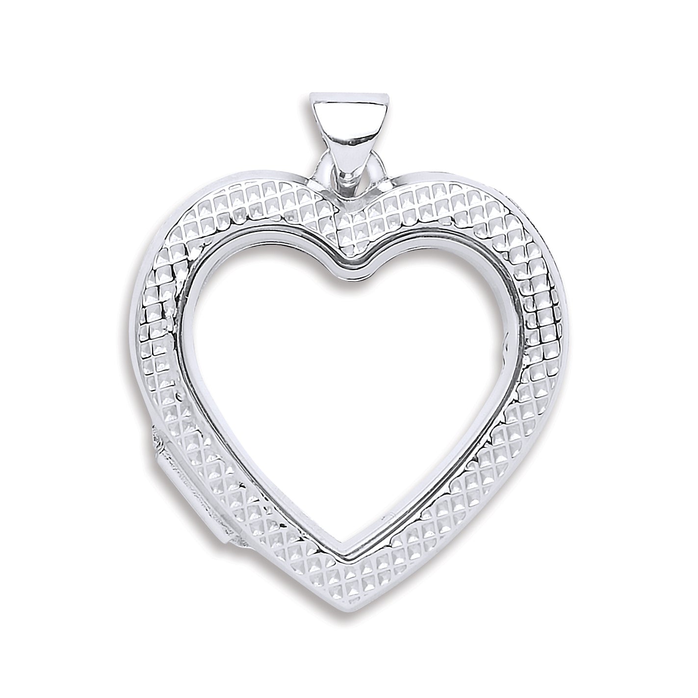925 Sterling Silver Heart Plain & Ribbed Side Locket with Chain