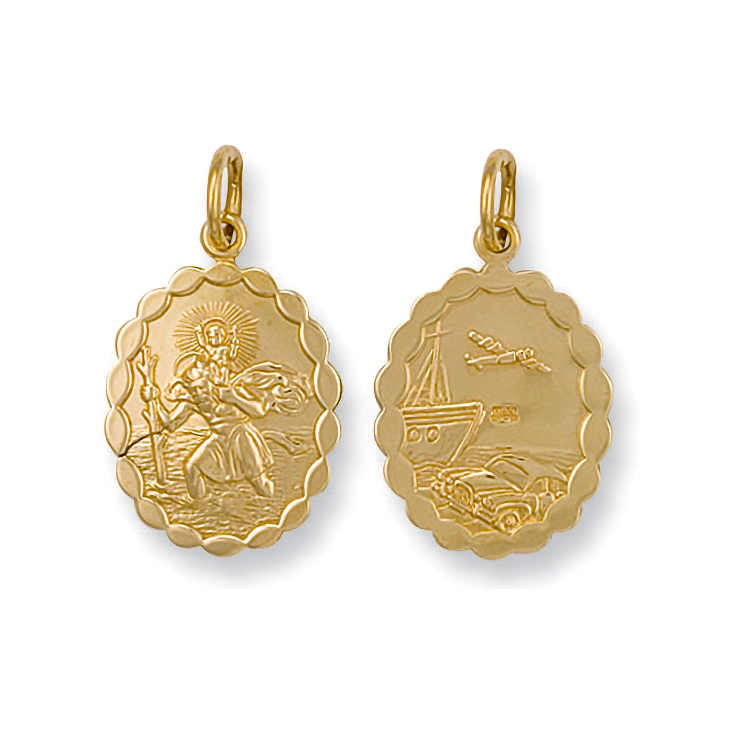 9ct Yellow Gold Double Sided Oval Shaped St Christopher Pendant