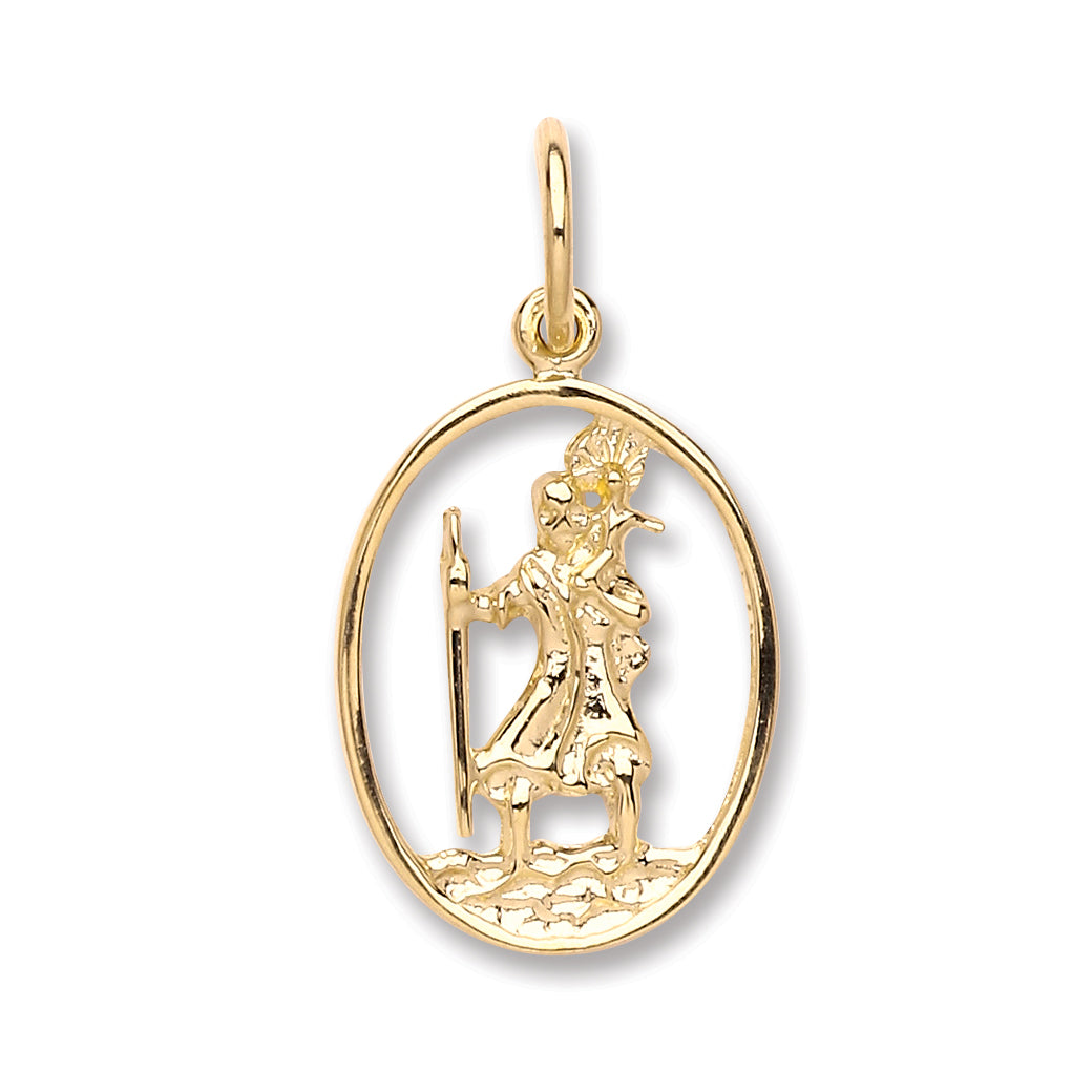 9ct Yellow Gold Oval Cut Out St Christopher Pendant