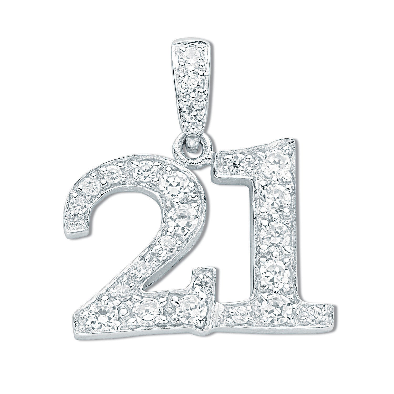 925 Sterling Silver Pave Set Cz 21 Drop Pendant with Chain