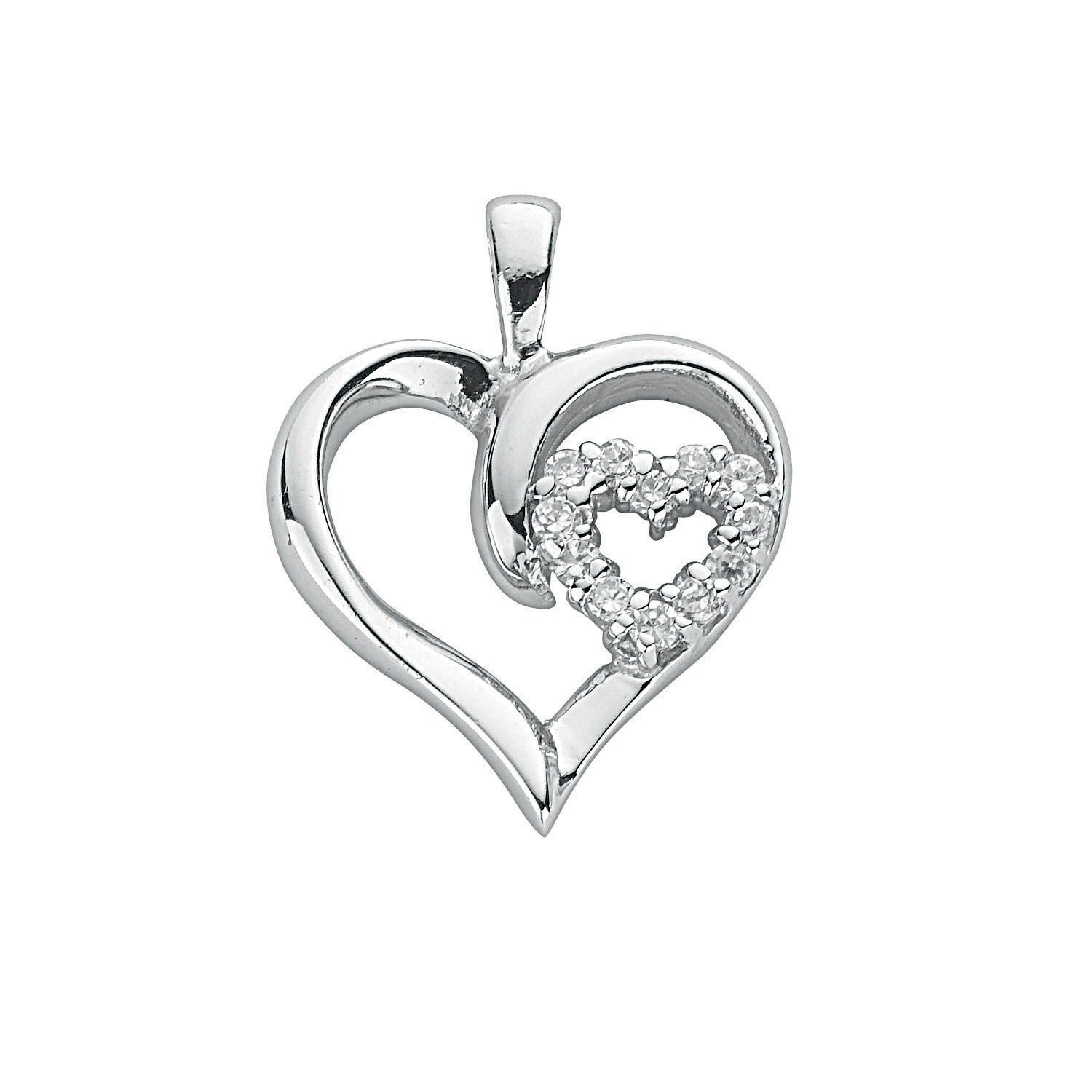 925 Sterling Silver Double Cz Heart Pendant with Chain