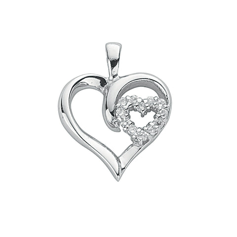 925 Sterling Silver Double Cz Heart Pendant with 18" Chain