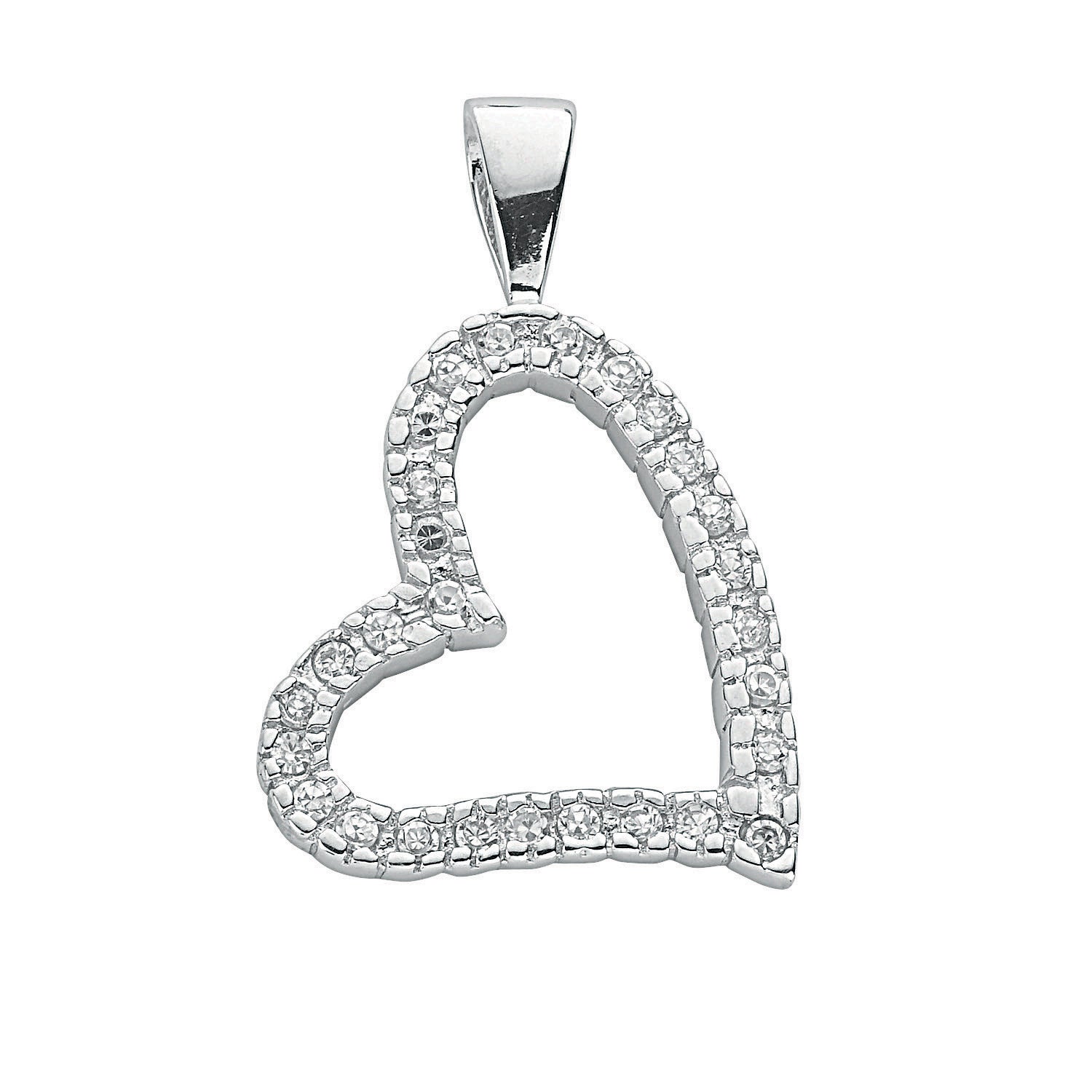 925 Sterling Silver Cz Heart Pendant with Chain