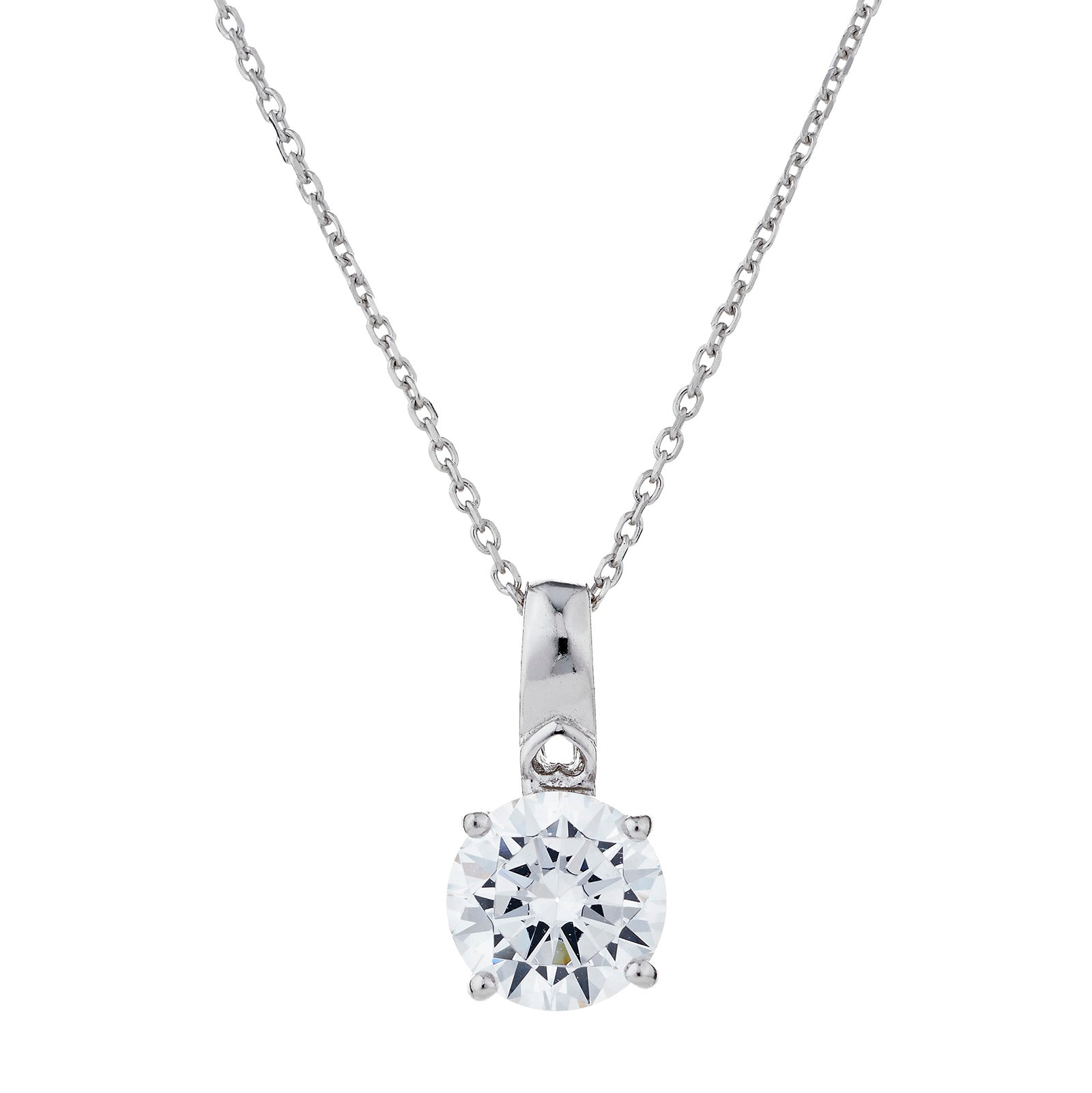 925 Sterling Silver Claw Set Cz Solitaire Pendant with Silver Chain