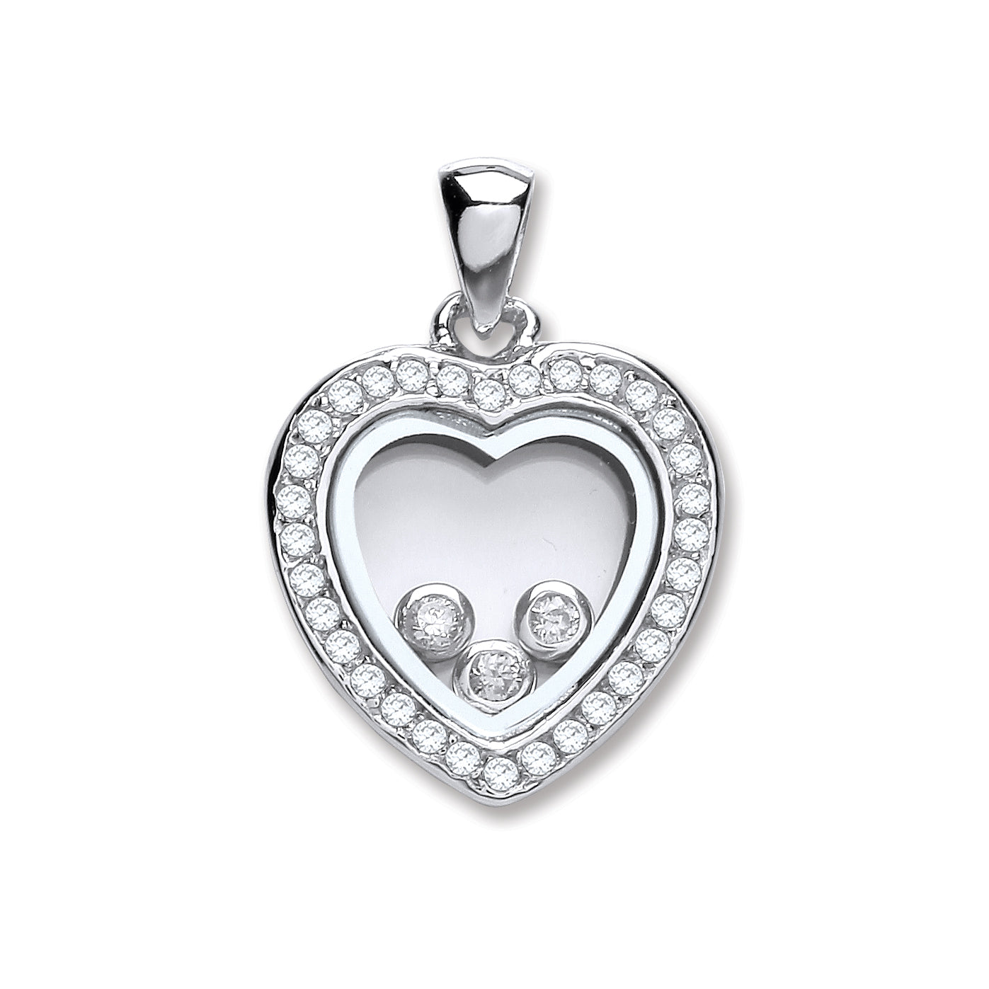 925 Sterling Silver Large Floating Cz Heart Pendant with Chain