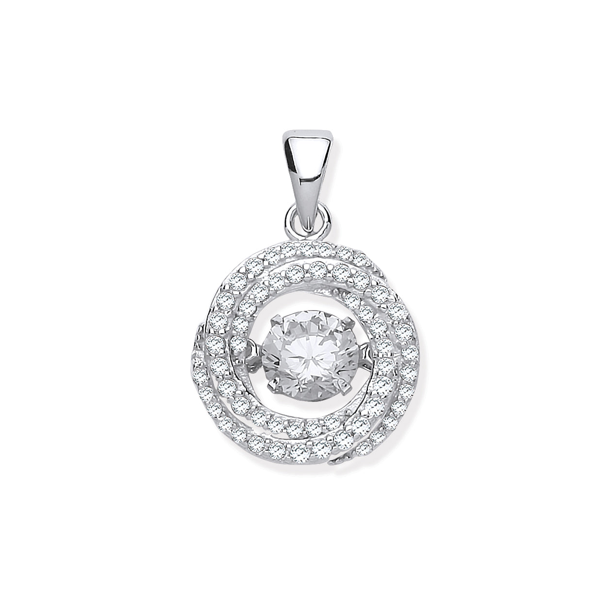 925 Sterling Silver Cz Swirl Pendant with Hanging Shimmering Cz With Chain