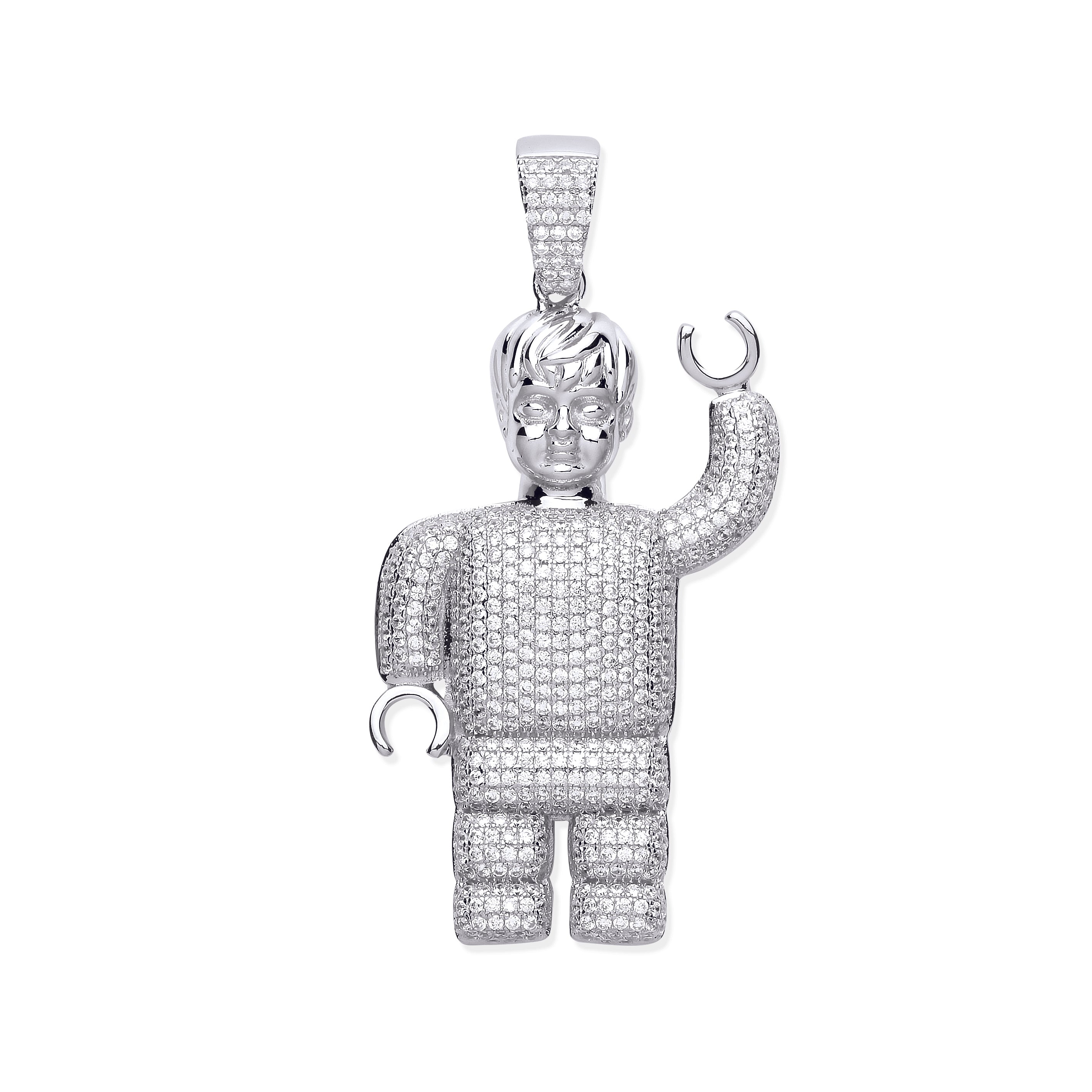 925 Sterling Silver CZ Toy Man Pendant with Chain