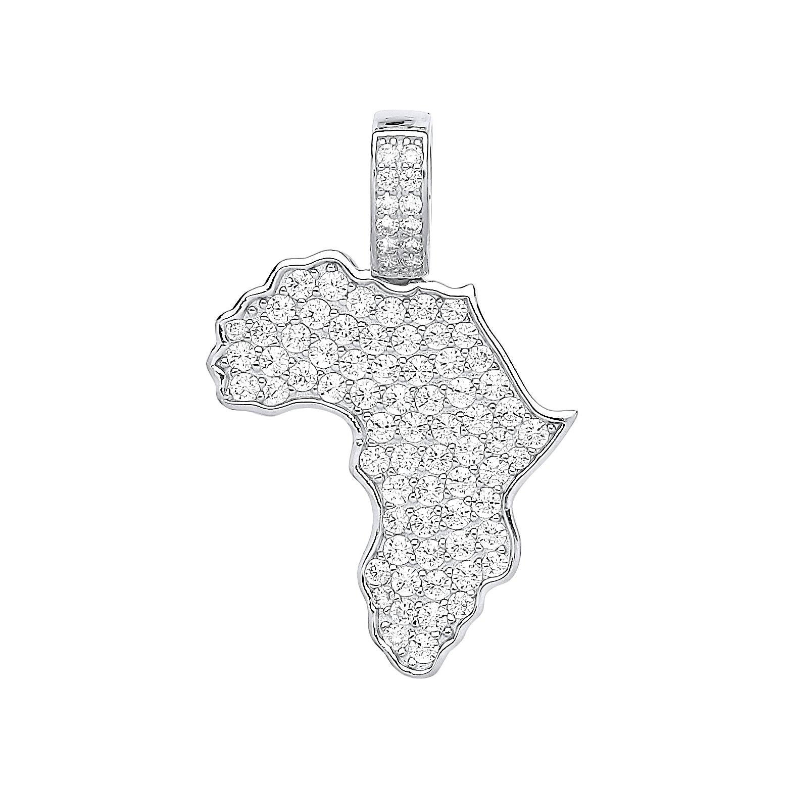 925 Sterling Silver Cz Africa Map Pendant with Chain