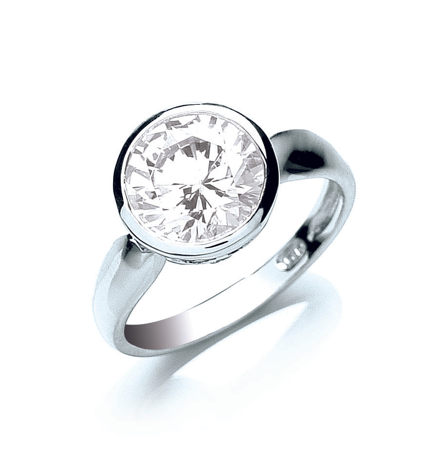925 Sterling Silver Rubover Set Cz Solitaire Ring