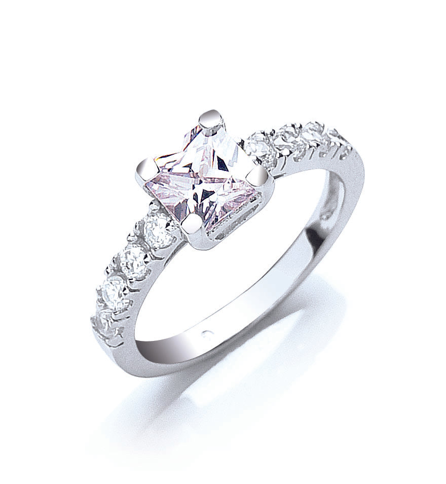925 Sterling Silver Claw Set Princess Cut Cz Solitaire Ring